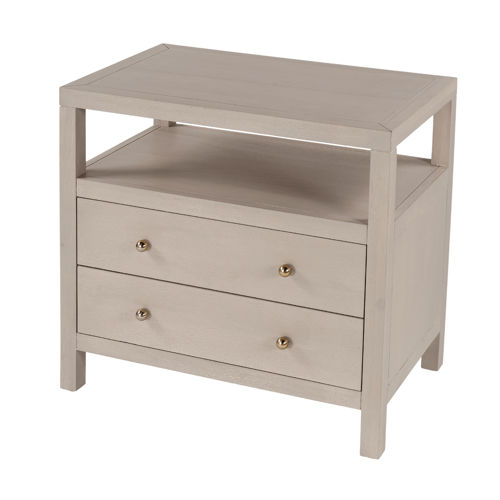 Antique Taupe Two-Drawer Wide Nightstand - Vintage Bedside Table with Storage for Bedroom, Living Room & Guest Room