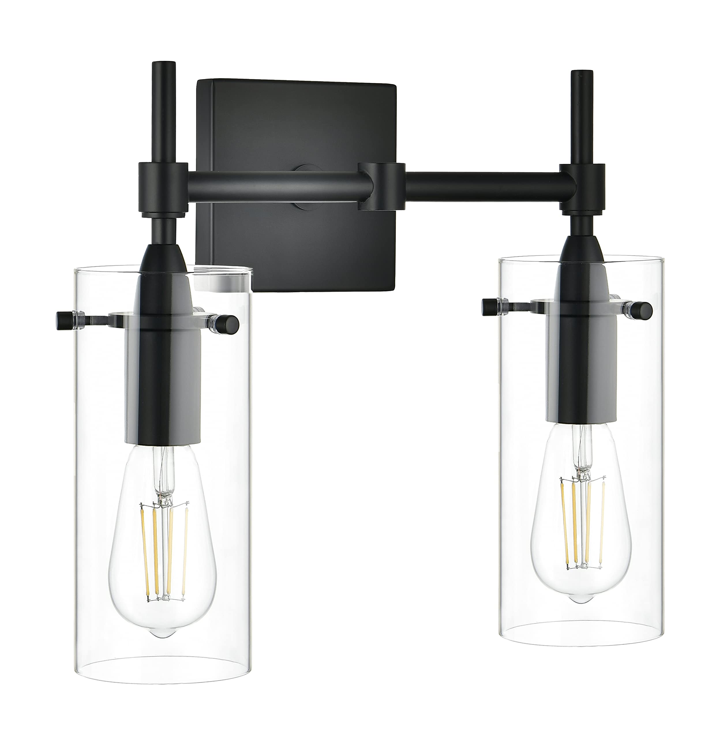 Modern Farmhouse Bathroom Vanity Lights - Matte Black 2-Light Fixture with Clear Glass Shades, UL Listed - Perfect for Bathroom Mirror Lighting & Industrial Style Home Decor