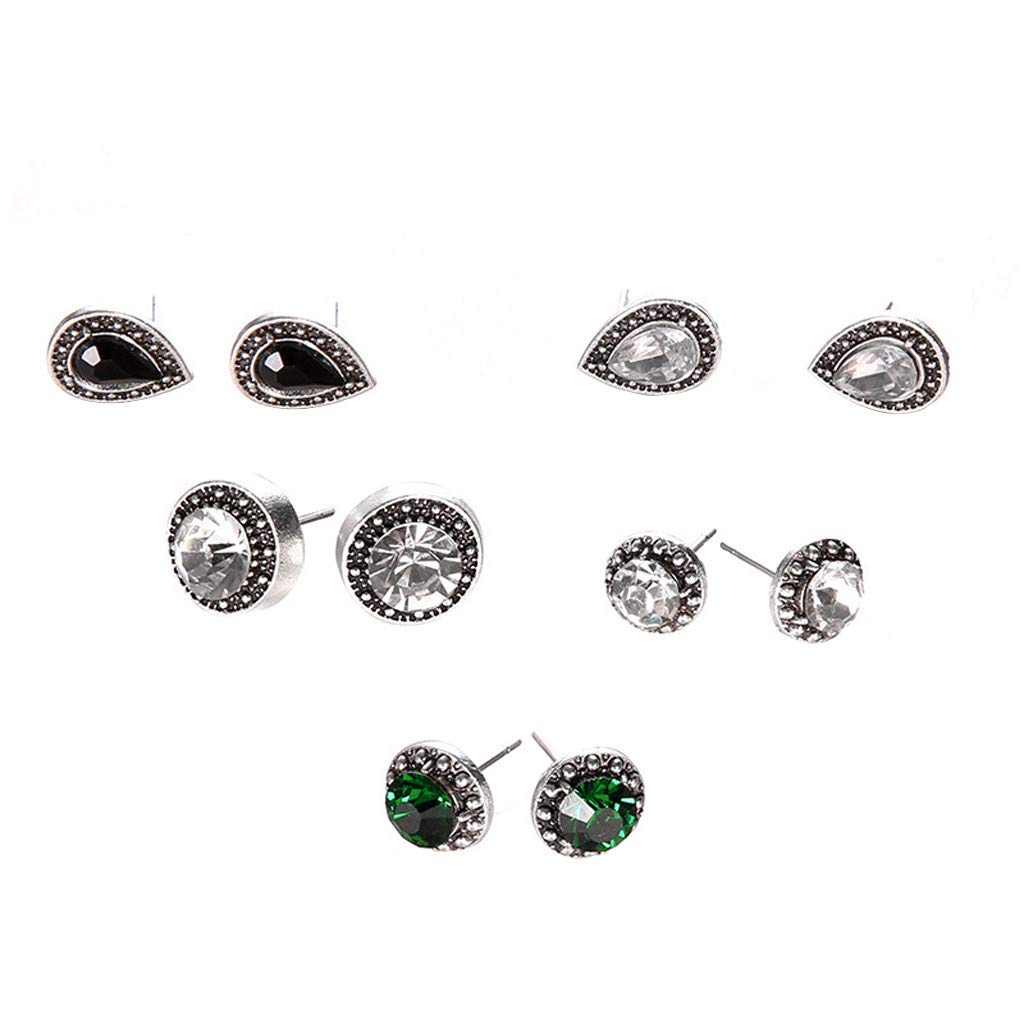 5-Piece Green Drop Black Jewelry Earrings Set - Cubic Zirconia Stud & 90s Gold Hoop Earrings for Women | Vintage Style Dangle Earrings for Party, Wedding & Everyday Wear