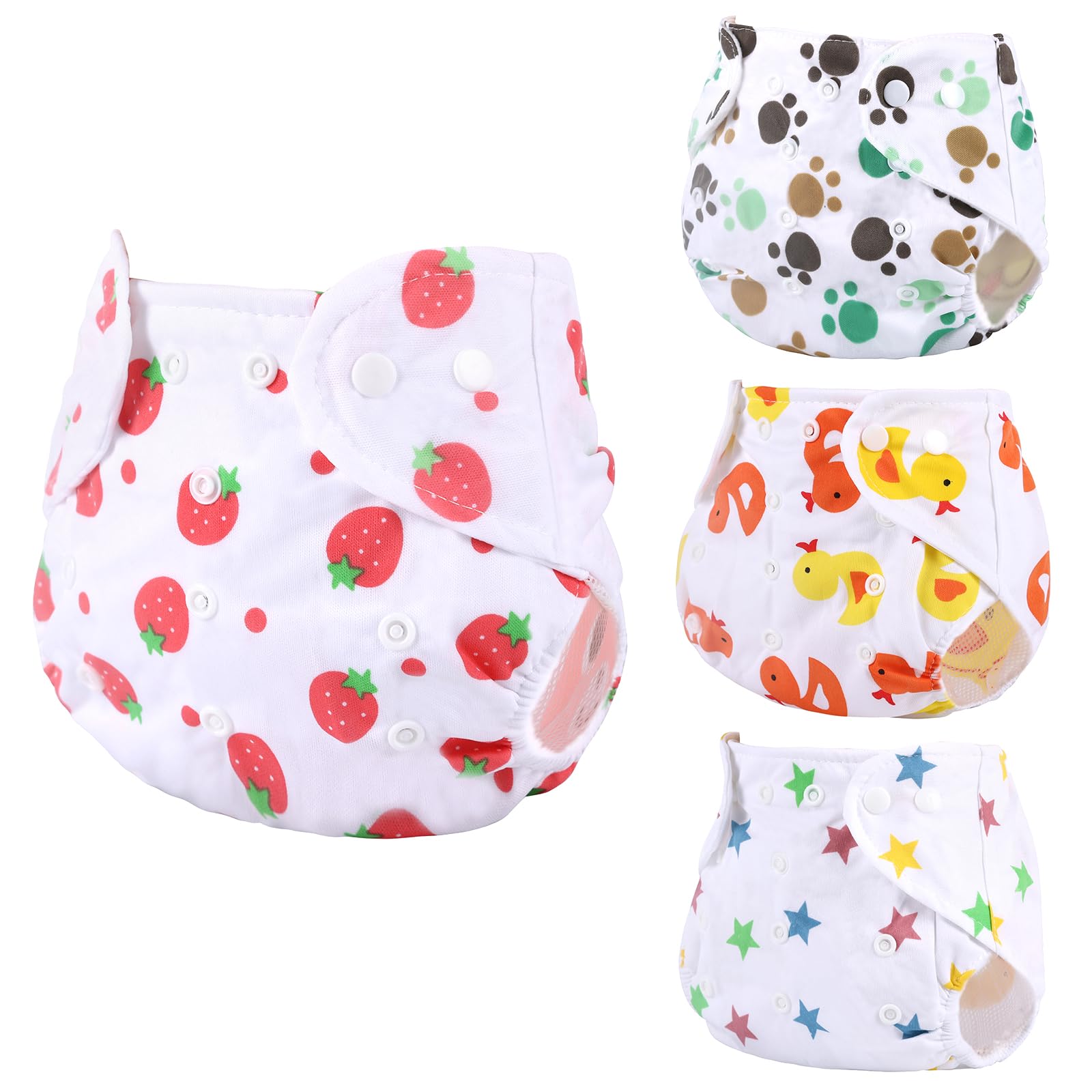 BABESIDE 4 Pack Reusable Baby Doll Diapers for 17-22 Inch Reborn Dolls - Adjustable Button Cloth Underwear for Infant Dolls, Perfect for Role Play, Baby Shower Gifts & Toddler Pretend Play