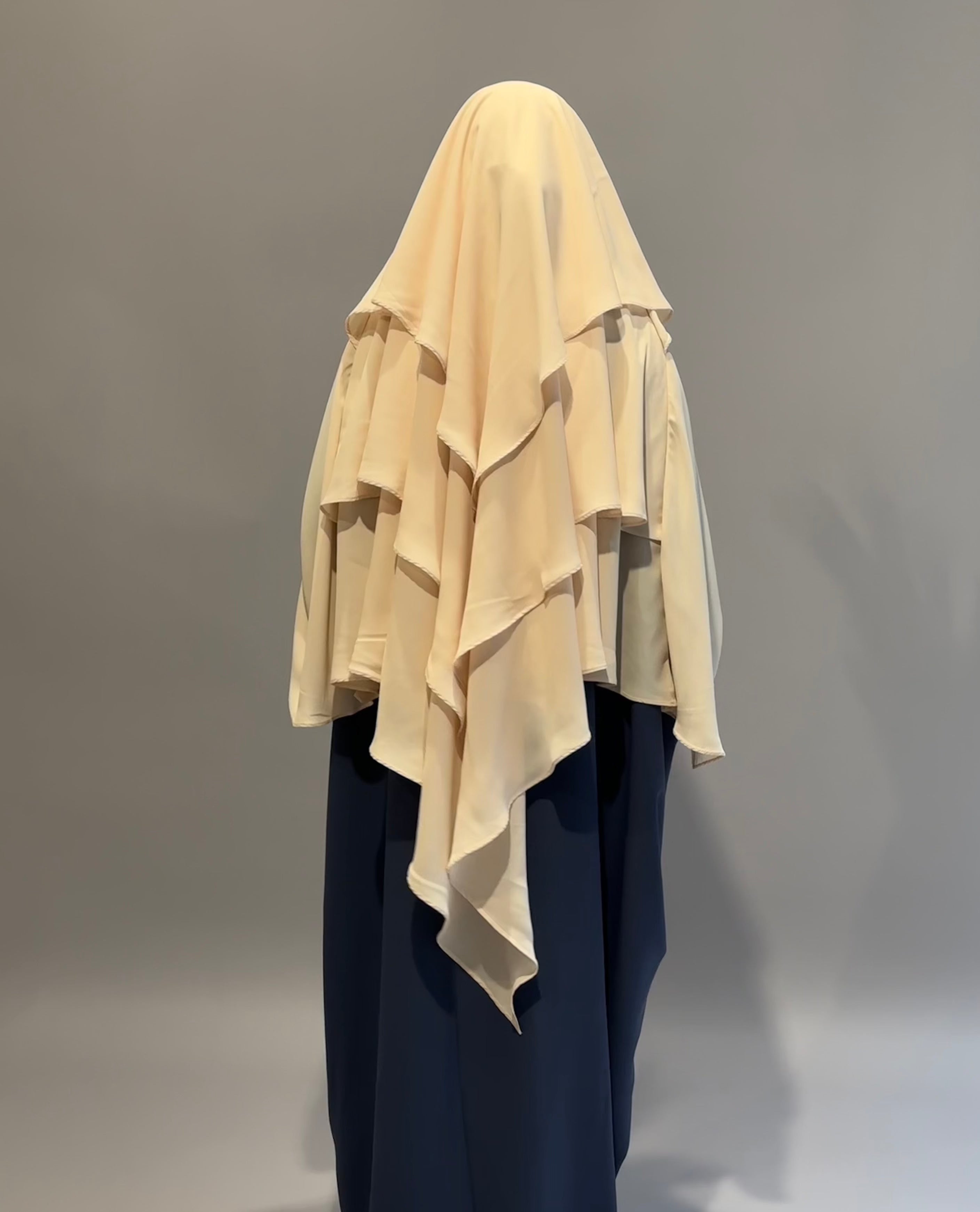 3 Layer Khimar Scarf - Modest Muslim Prayer Hijab - Beige Color for Women - Perfect for Daily Wear, Prayer, and Special Occasions