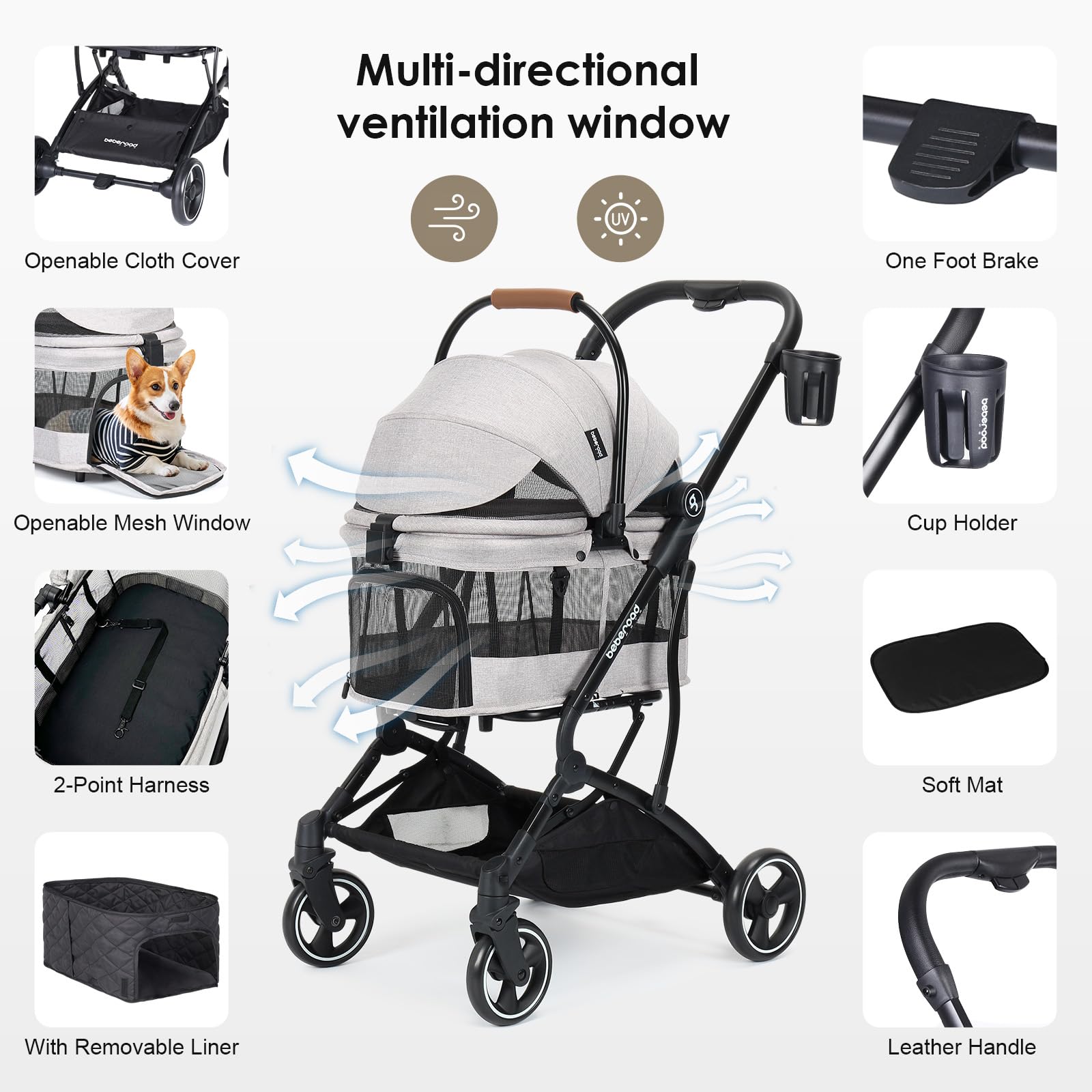 T3 Pet Stroller 3-in-1 for Small & Medium Dogs & Cats - Foldable Lightweight Dog Stroller with Detachable Carrier | Travel-Ready Pet Gear for Walks, Vet Visits & Outdoor Adventures (Grey)