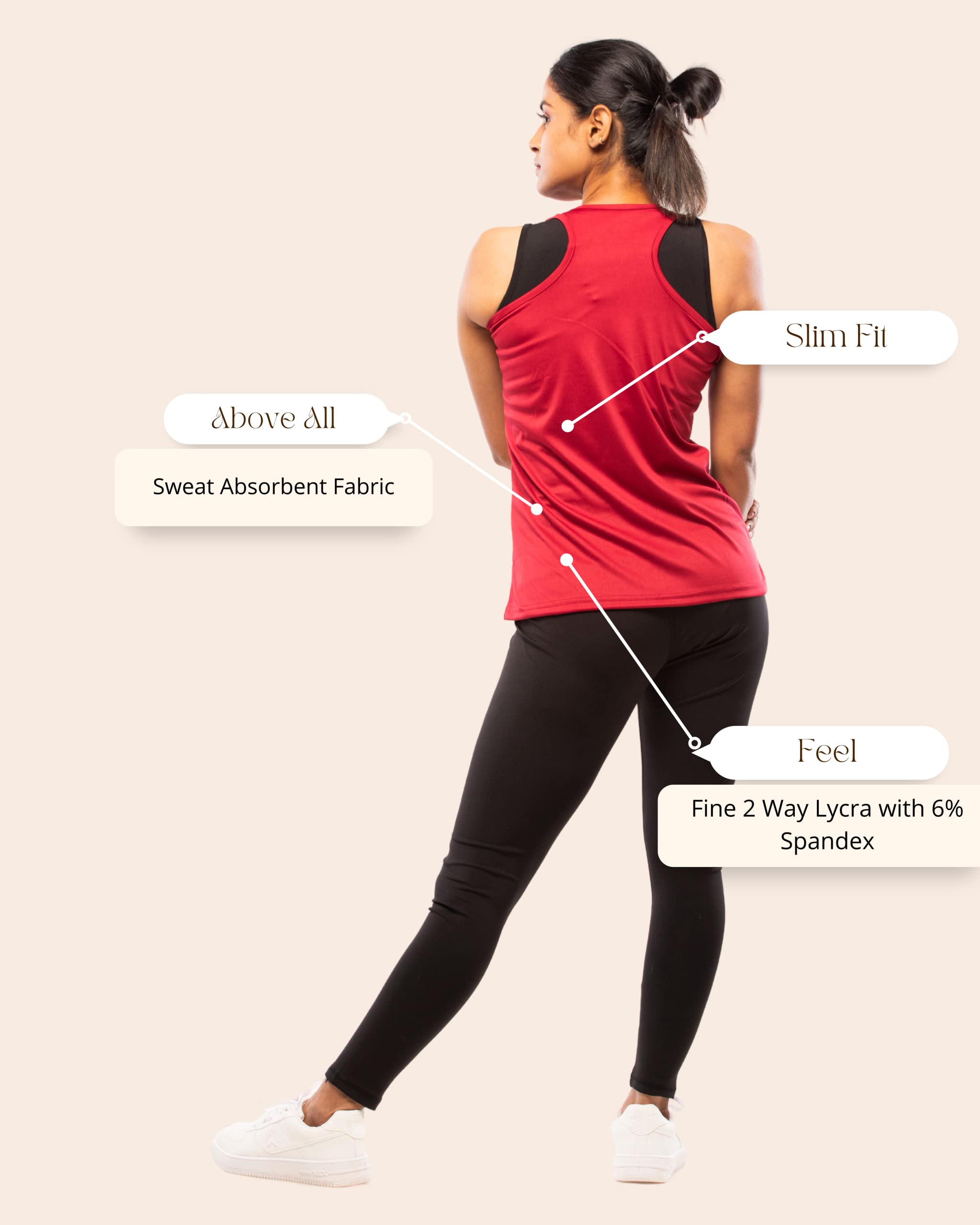 LAPPEN Women's Slim Fit Lycra Spandex Tank Top - Round Neck Sleeveless Workout Shirt, Stretchable Racerback Activewear for Running, Gym & Sports | Perfect for Yoga, Fitness Training & Casual Wear