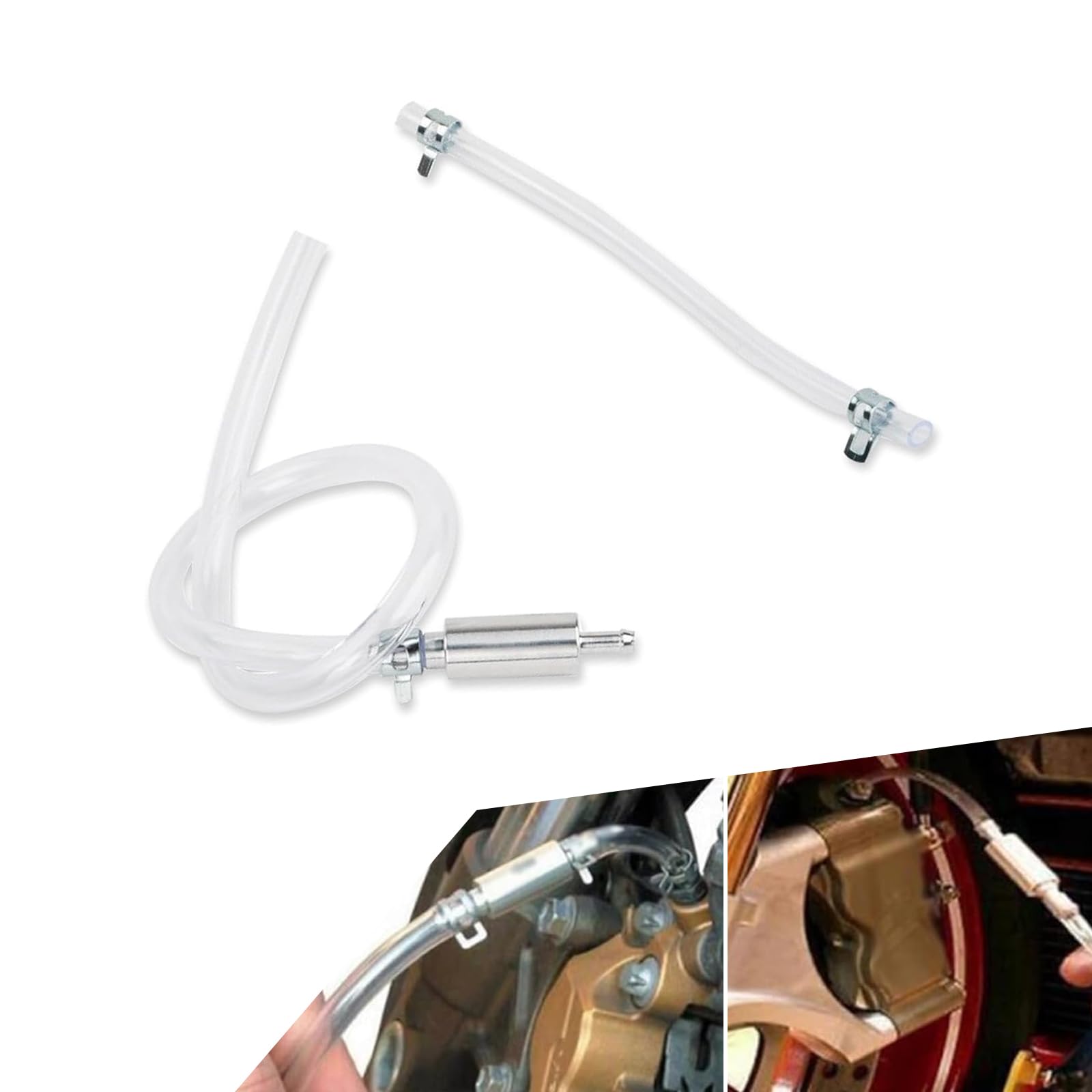 2 PCS Universal Brake Bleeder Hose Kit with One-Way Check Valve - Hydraulic Brake Fluid Bleeding Replacement Hose for Motorcycles & Cars - DIY Clutch Bleeding Tool (Silver) - Perfect for Motorcycle Maintenance & Auto Repair
