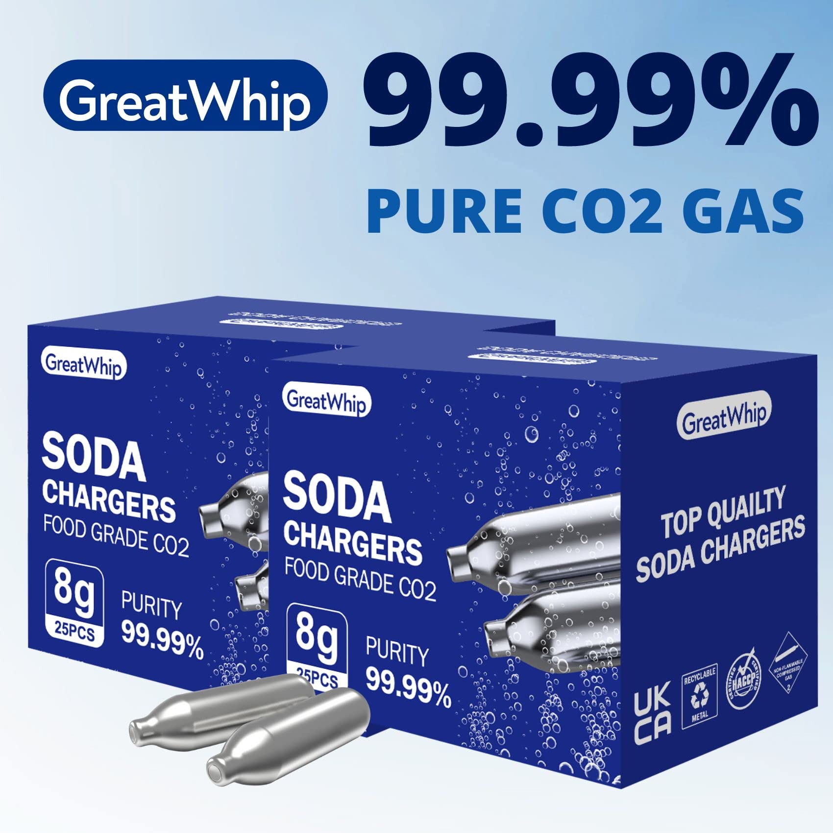 GreatWhip 50 Count 8g CO2 Soda Cartridges - Compatible with Soda Makers, Carbonated Water Machines & Sparkling Water Makers | Perfect for Home Carbonation, DIY Sparkling Drinks & Soda Making