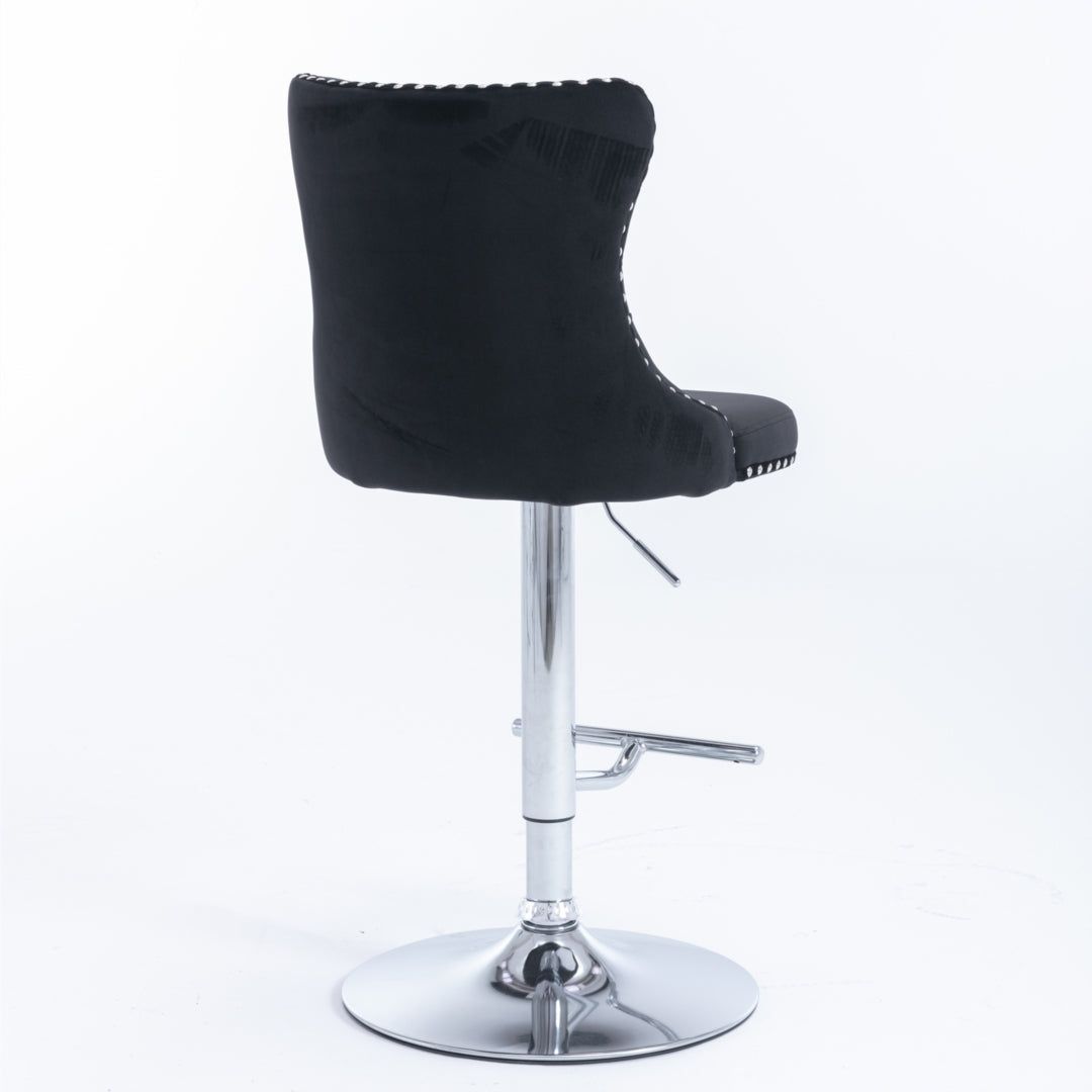 Adjustable Swivel Bar Stools with Footrest - 4 Pack Velvet Upholstered Bar Stools with Chrome Base & Studded Design for Kitchen Island, Home Bar & Dining Room