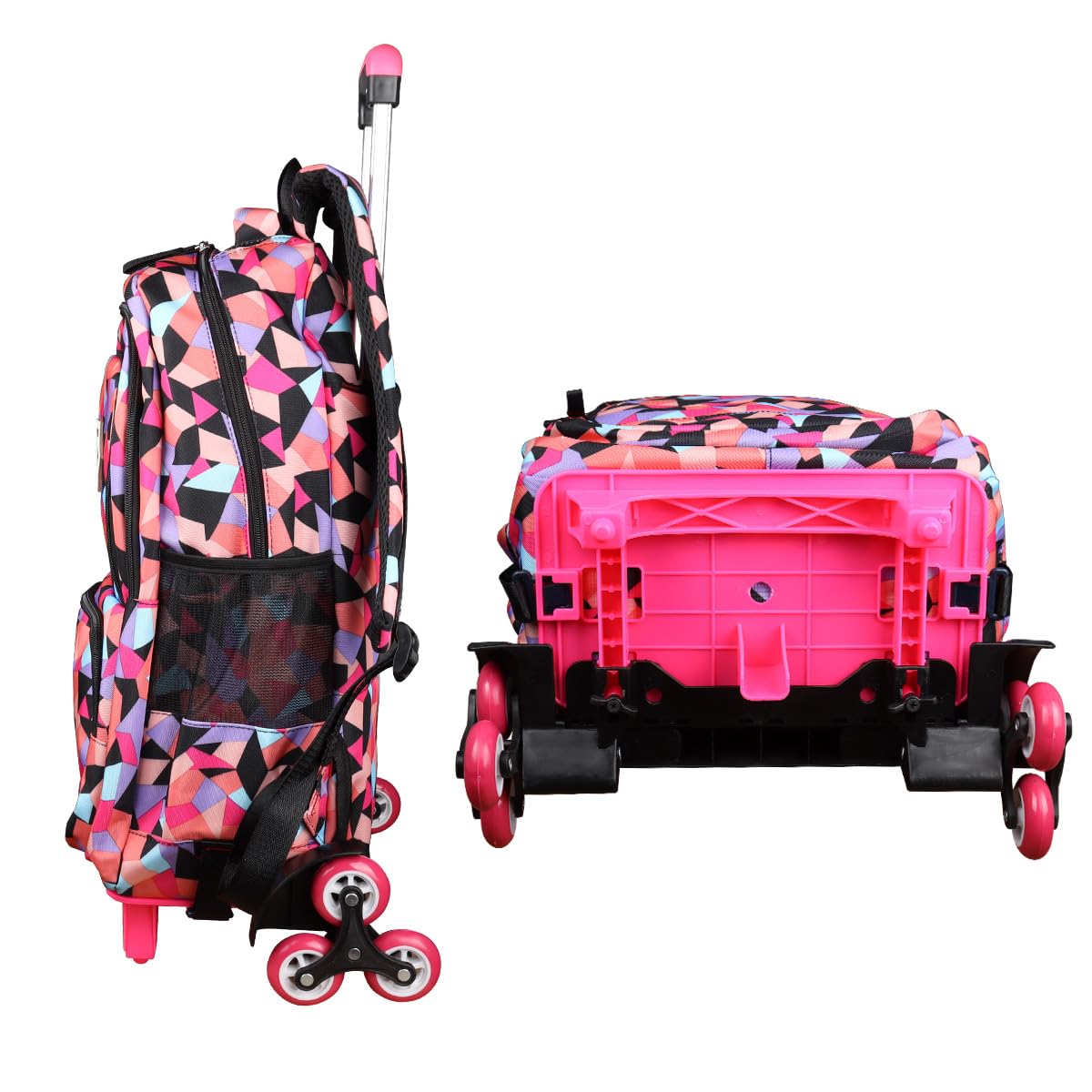 Rolling Backpack for Girls - Waterproof Trolley School Bag with 6 Wheels & Stair-Climbing Design, Black | Perfect for School, Travel & Outdoor Adventures