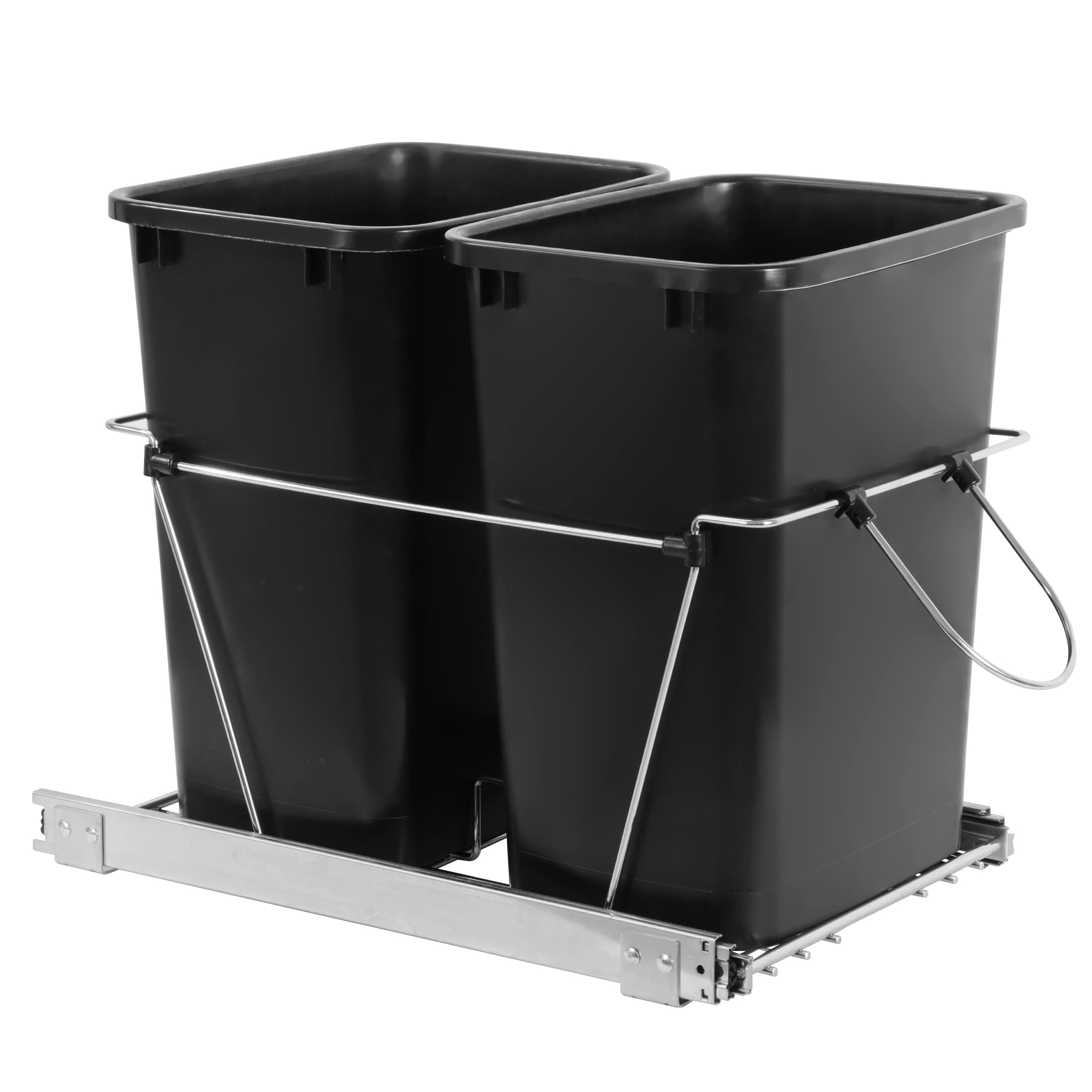 35 Quart Double Sliding Pull-Out Trash Can for Under Kitchen Cabinets - Black Waste Bin with Recycle Container | Perfect Under-Sink Garbage Solution for Home Kitchen Organization & Easy Waste Disposal