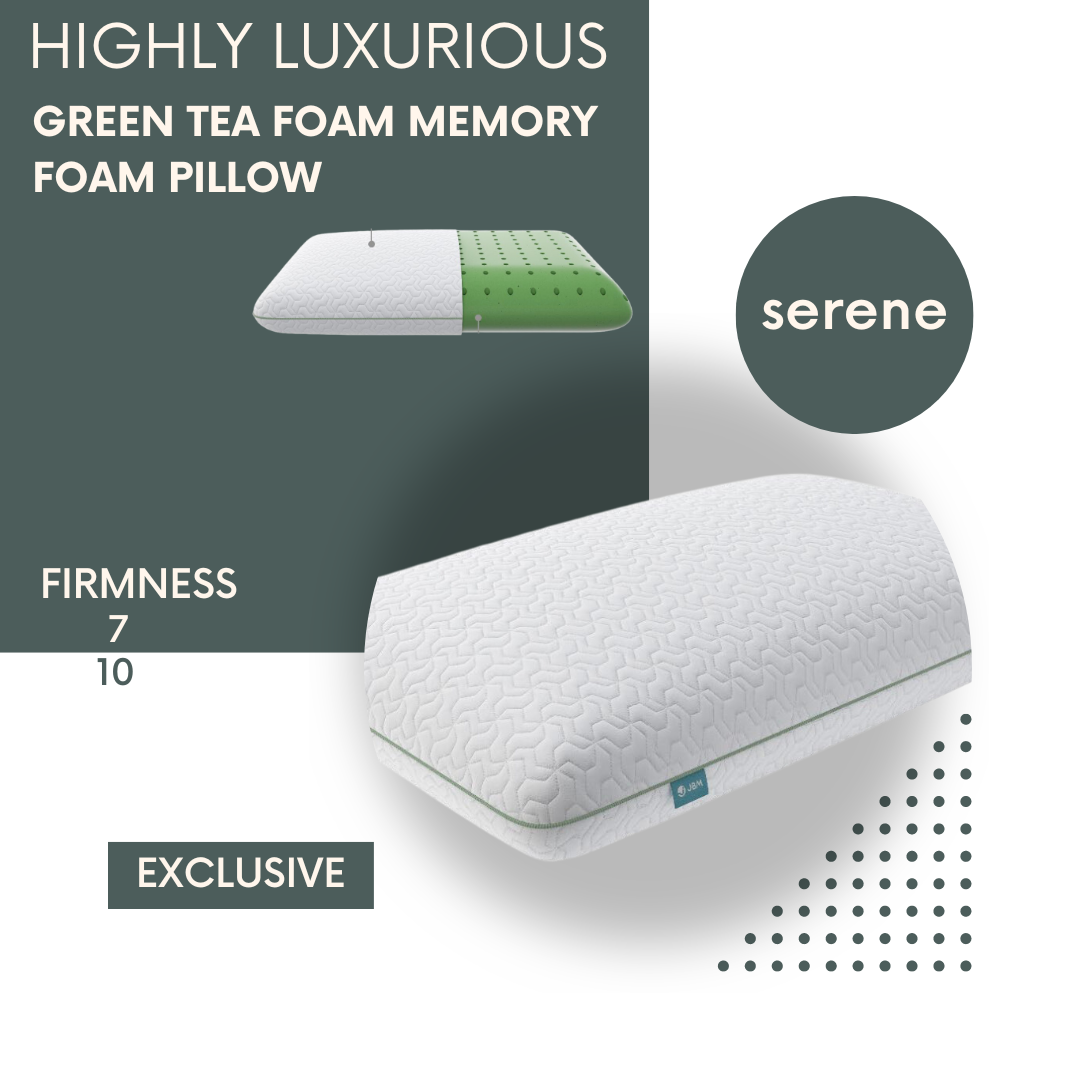 Serene Green Tea Memory Foam Pillow for Neck Pain Relief - Orthopedic Support for Side, Back & Stomach Sleepers - Perfect for Home, Office & Travel Use