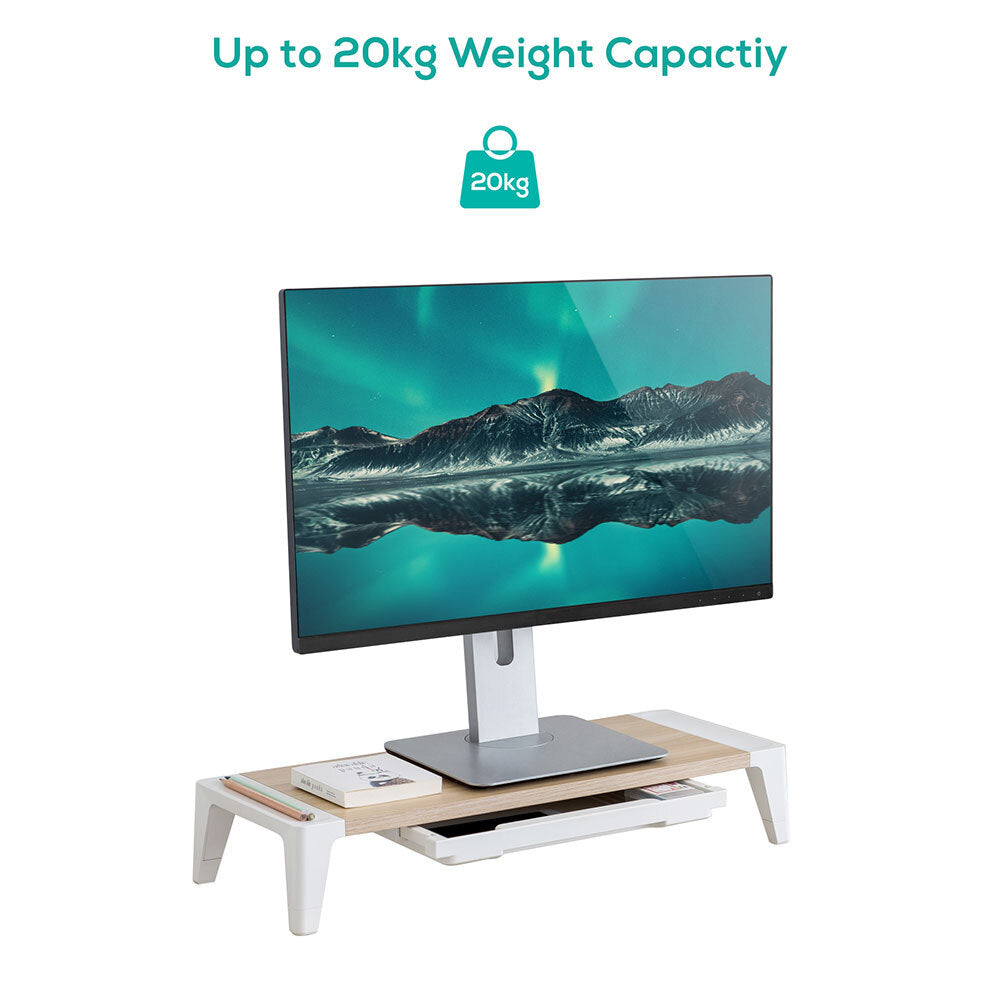 Activiva Monitor Stand Riser with Storage Drawer - White Oak Wooden Desktop Organizer for Computer, Laptop & Office Accessories - Perfect for Home & Office Workspace Setup