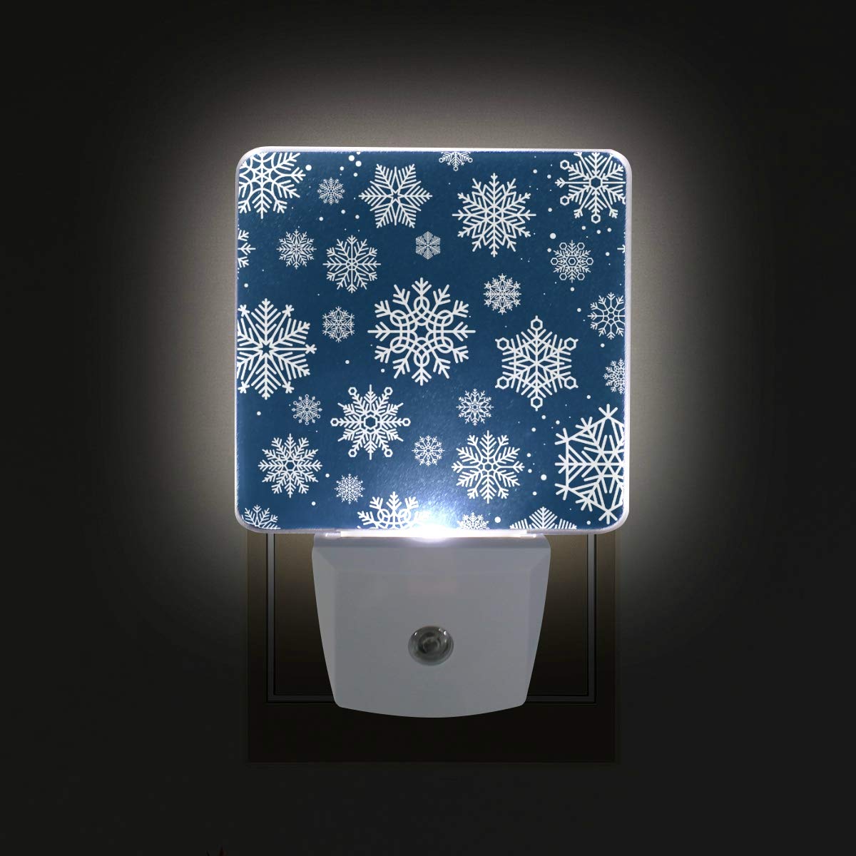 Vikko 2 Pack Christmas Dark Blue Snowflake LED Night Light with Dusk to Dawn Sensor - Plug in Seamless Nightlight for Kids & Adults - Perfect for Bedroom, Living Room, Hallway & Home Decor (Holiday Season, Winter Nights, Nursery Lighting)