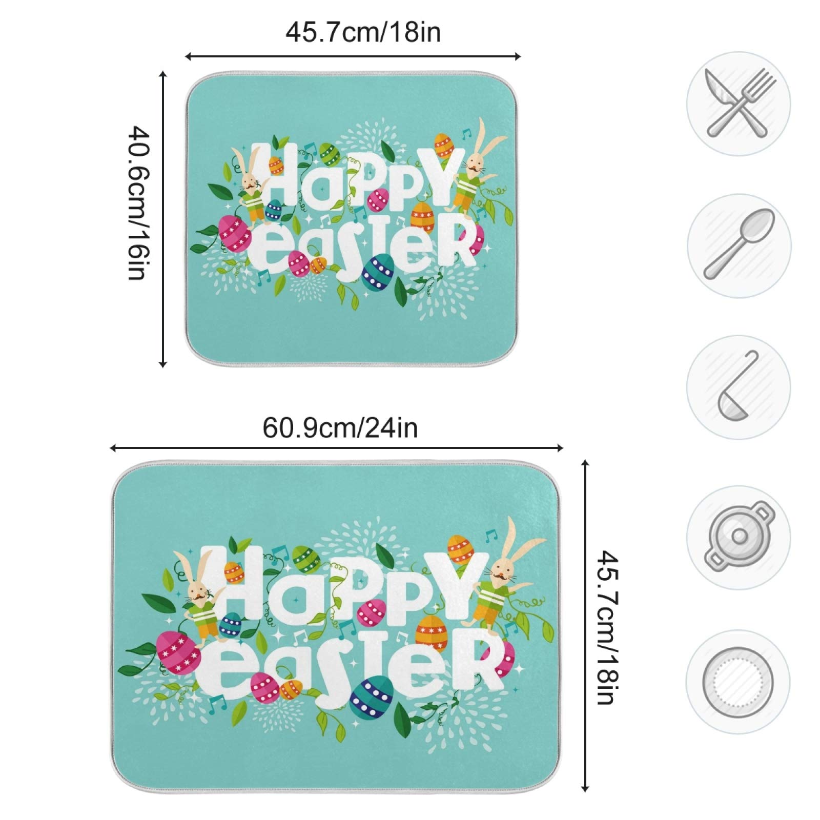 ALAZA Colorful Easter Dish Drying Mat - Super Absorbent Microfiber Kitchen Countertop Pad (16x18 Inch) - Perfect for Drying Dishes, Utensils & Cookware After Washing