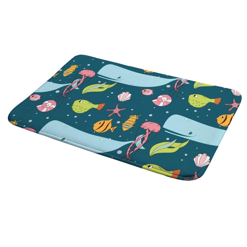Non-Slip Memory Foam Bath Mat - Soft Rubber Back, Fast Drying & Machine Washable - 36 x 24 Inch Luxury Bathroom Rug with Whale & Jellyfish Design - Perfect for Hotels, Spas & Home Bathrooms
