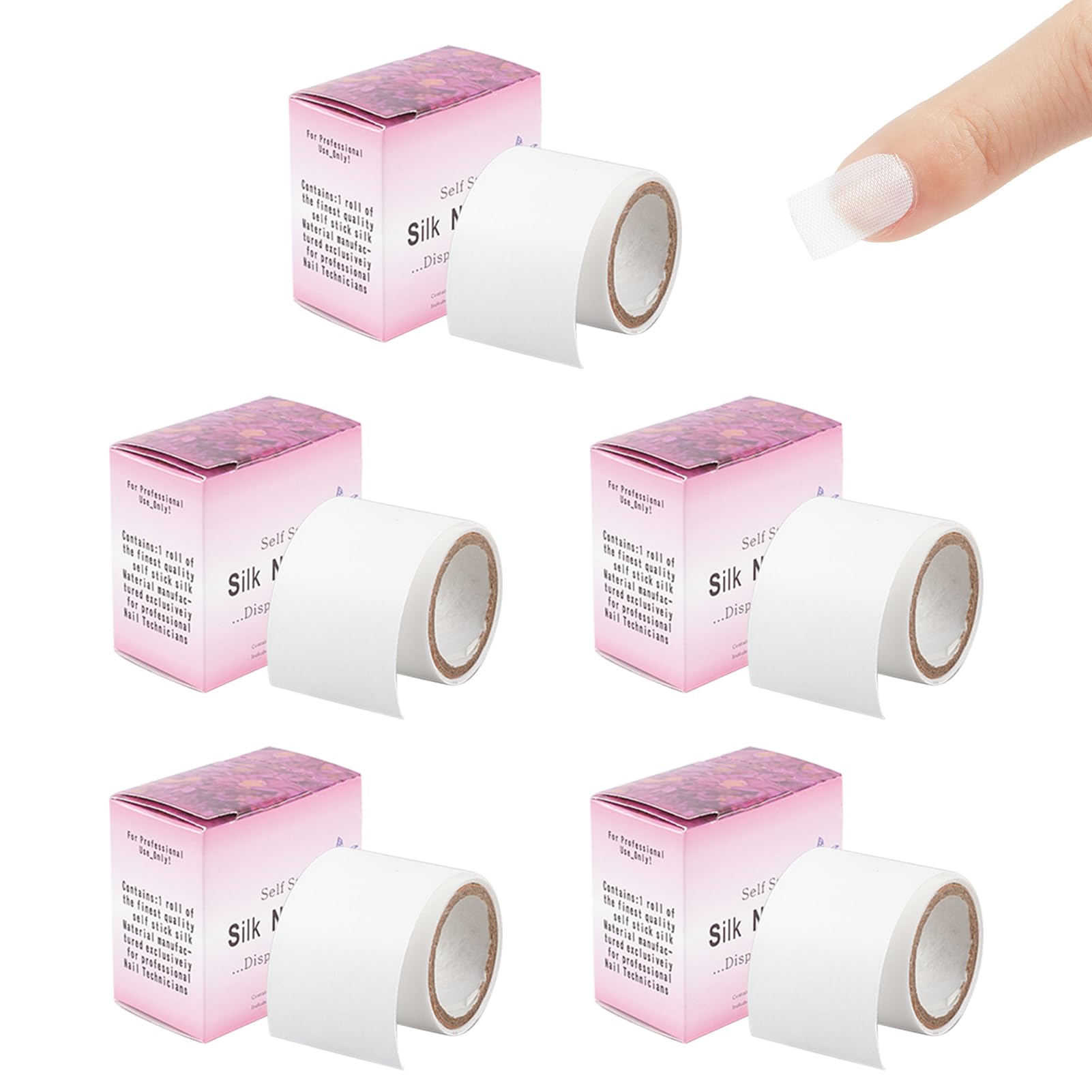 NICENEEDED 5 Rolls Self-Adhesive Silk Nail Wrap Set - Easy Trim Nail Tips Repair Bandage Tape, Nail Art Extension Fiberglass Stickers for Professional & DIY Nail Designs | Perfect for Salon, Home Manicure & Nail Protection