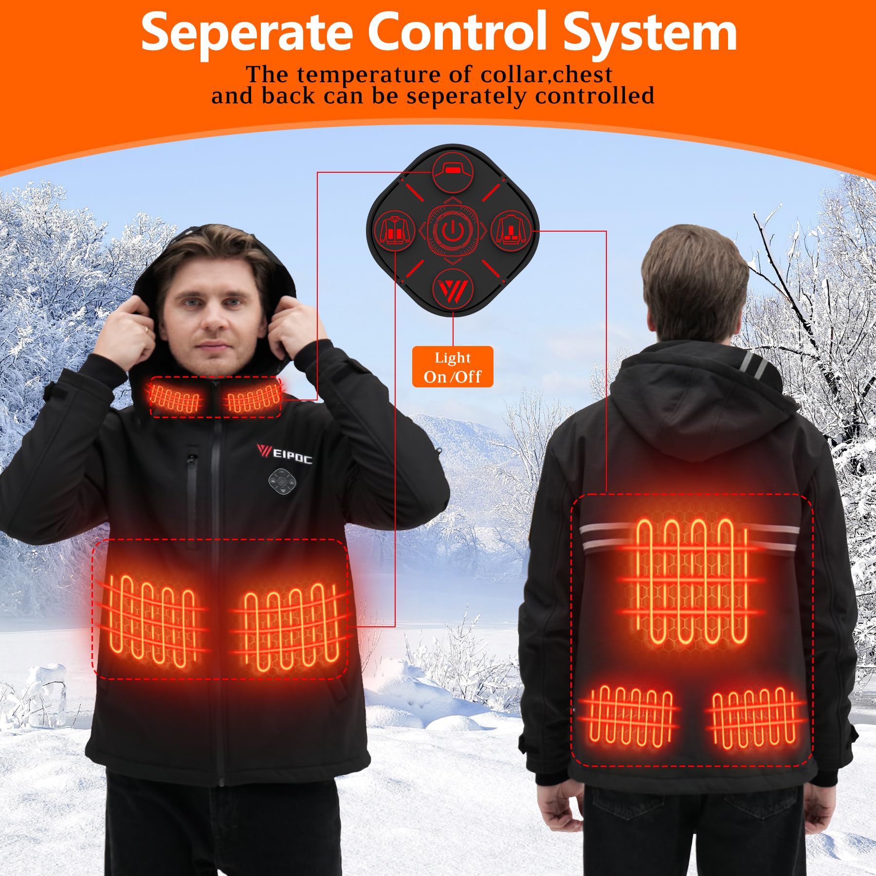 Heated Jacket for Men with Battery Pack - Winter Warm Electric Heating Coat with Detachable Hood | Perfect for Outdoor Activities, Camping & Cold Weather Gifts