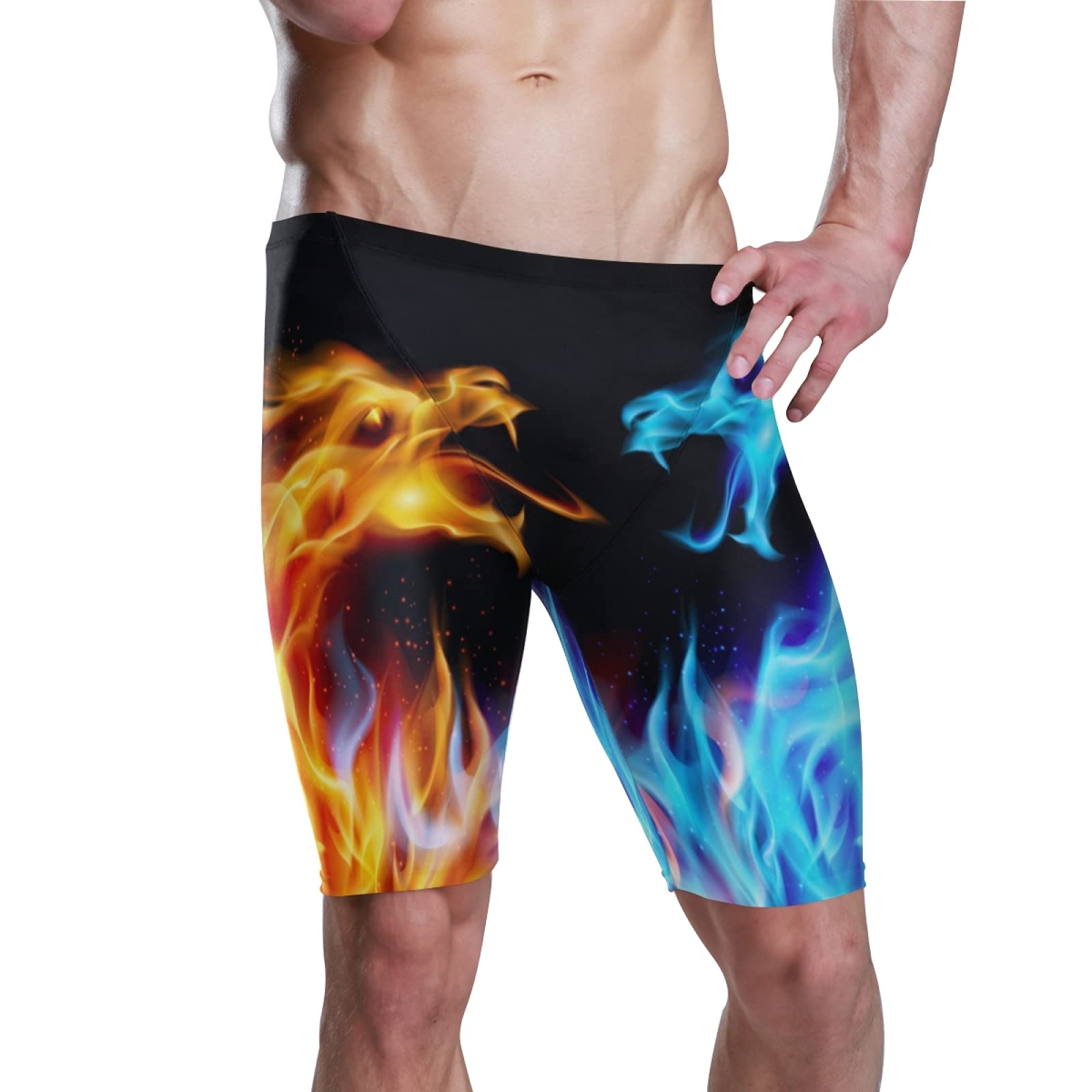 Men's Swimsuit Jammer Swim Trunks - Water Fire Dragon Print Quick-Dry Swimwear for Lap Swimming, Training & Beach Sports S 20211693