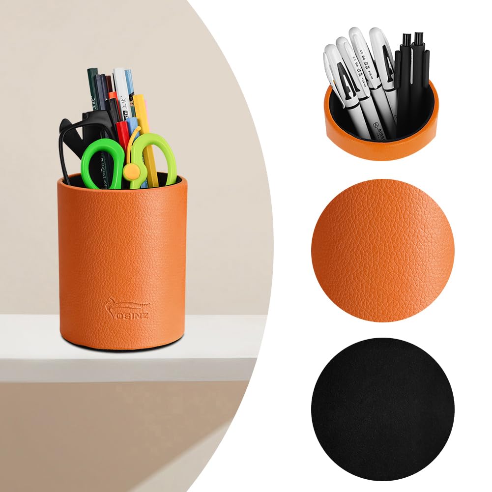 Premium PU Leather Pen & Pencil Holder - Desk Organizer Cup for Brushes, Scissors & Office Supplies | Stylish Home & School Desk Decor | Perfect for Workspace, Study & Craft Room Organization