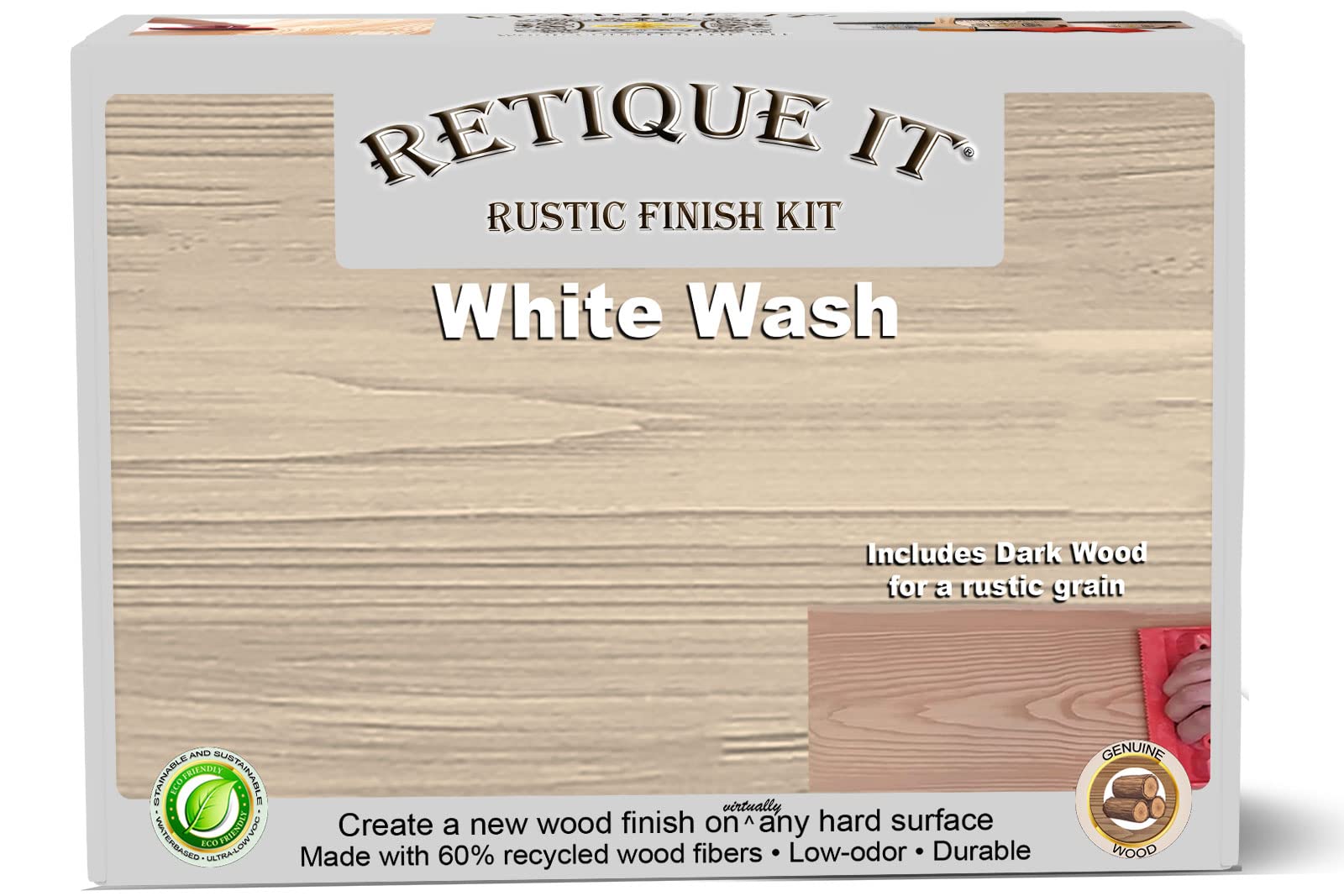 Retique It Gel Stain Liquid Wood Kit - Real Paintable Wood Finish for Furniture (2X Double 100 sq ft, Rustic, White Wash) - Perfect for DIY Home Decor, Cabinets, Tables & Wood Restoration Projects