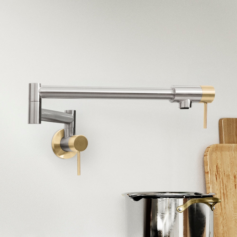 ZLINE Autograph Edition Gemini Pot Filler Faucet - Brushed Nickel & Champagne Bronze Finish - Professional Kitchen Faucet for Stovetop & Cooking Area (GEM FPF ZBNCB) - Perfect for Modern Kitchens & Gourmet Cooking