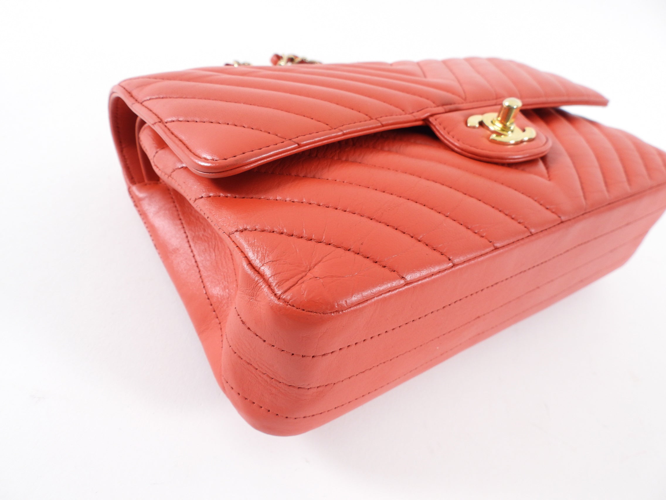 Chanel Red Chevron Quilted Leather Medium Double Classic Flap Bag - Luxury Designer Handbag for Women, Perfect for Parties, Dating & Special Occasions