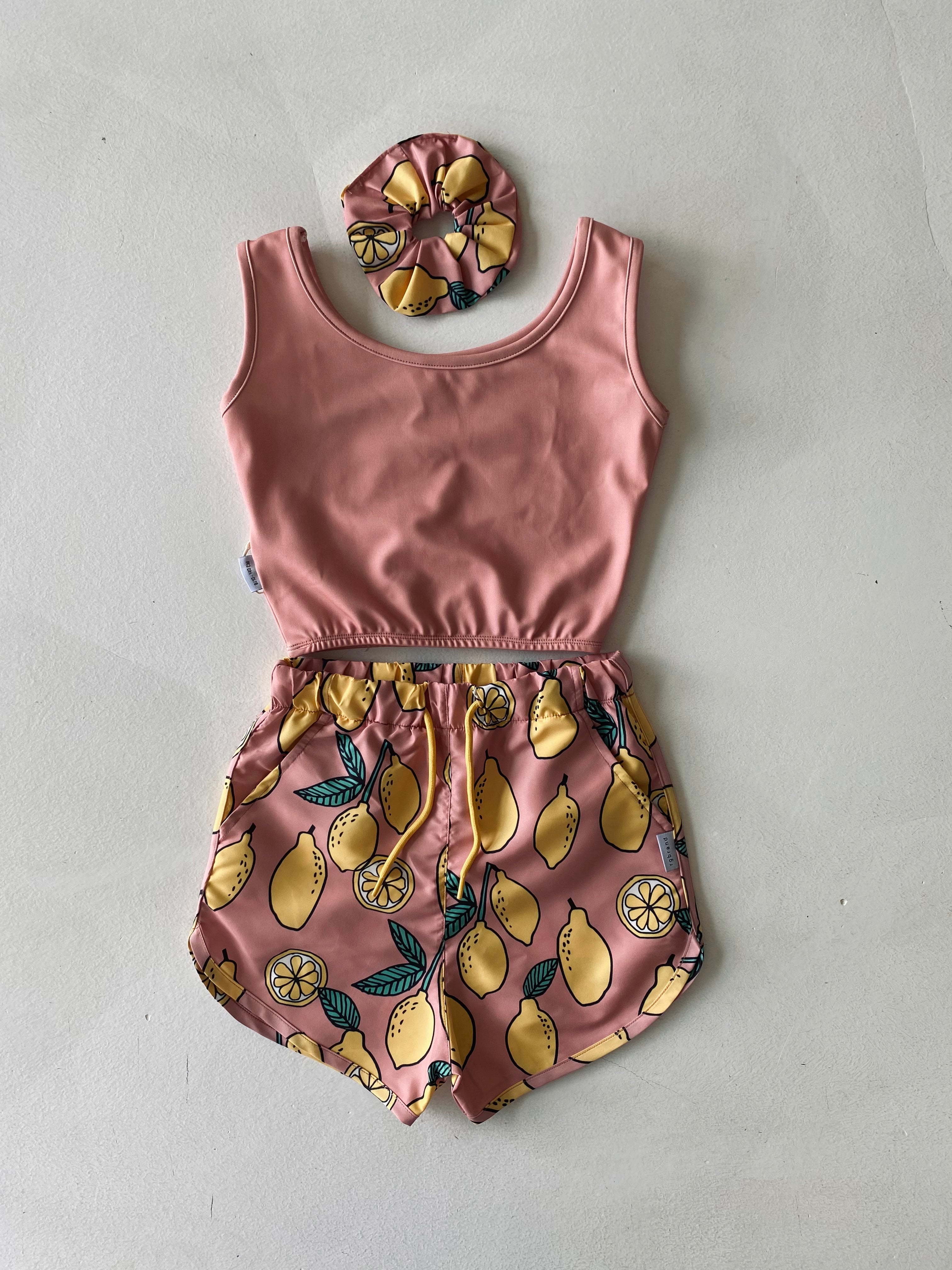 Lemon Print 2-Piece Swimsuit Set with Headband for Girls 9-15 Years | Quick-Dry Fabric | Beach, Pool & Summer Vacation Outfit