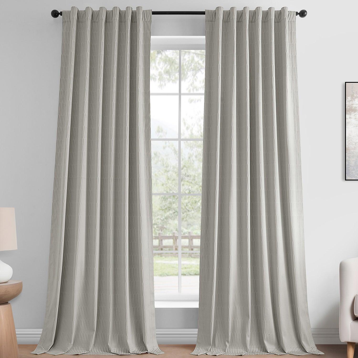 Pewter Abstract Embossed Velvet Blackout Curtains for Living Room & Bedroom - Elegant Room Darkening Window Drapes for Home Decor