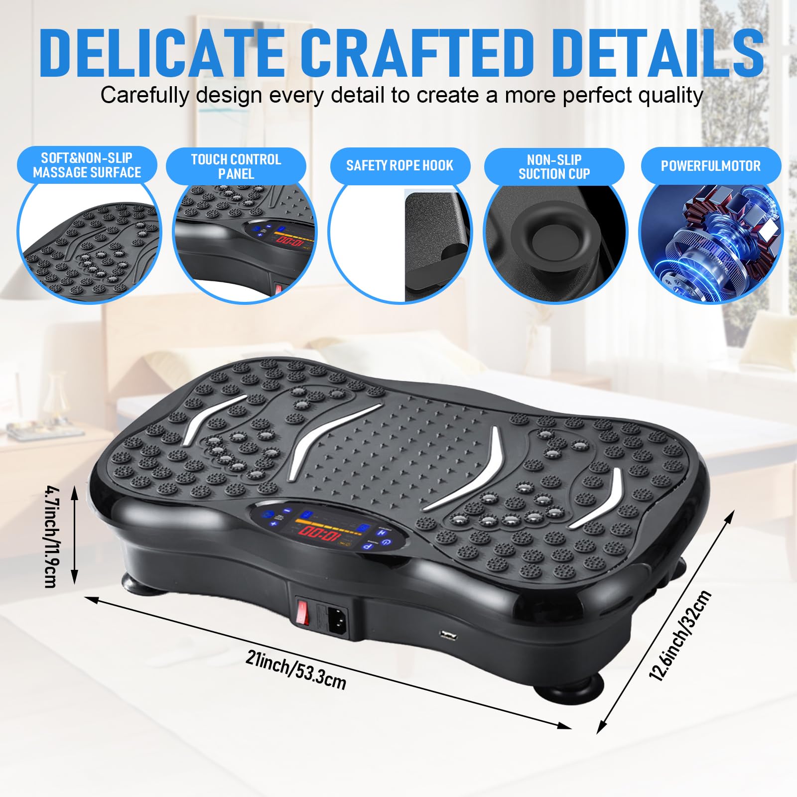 **Vibration Plate Exercise Machine for Weight Loss & Lymphatic Drainage - Adjustable Speed Whole Body Workout Equipment with Resistance Bands - Compact Vibration Platform for Home Gym & Fitness Training**    *(Perfect for Home Workouts, Toning Muscles, Improving Circulation & Relaxation After Exercise)*