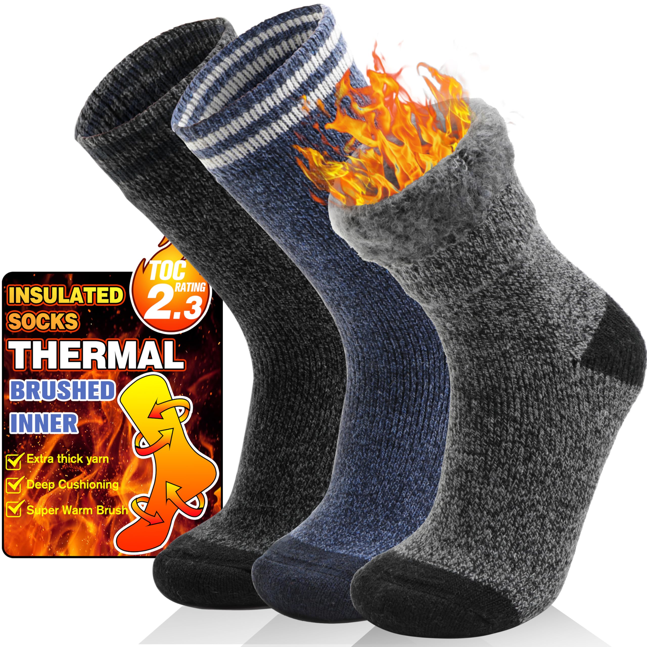 3 Pairs Thermal Winter Warm Socks for Men & Women - Thick Ski Insulated Crew Boot Socks for Cold Weather - Perfect for Skiing, Hiking & Outdoor Activities