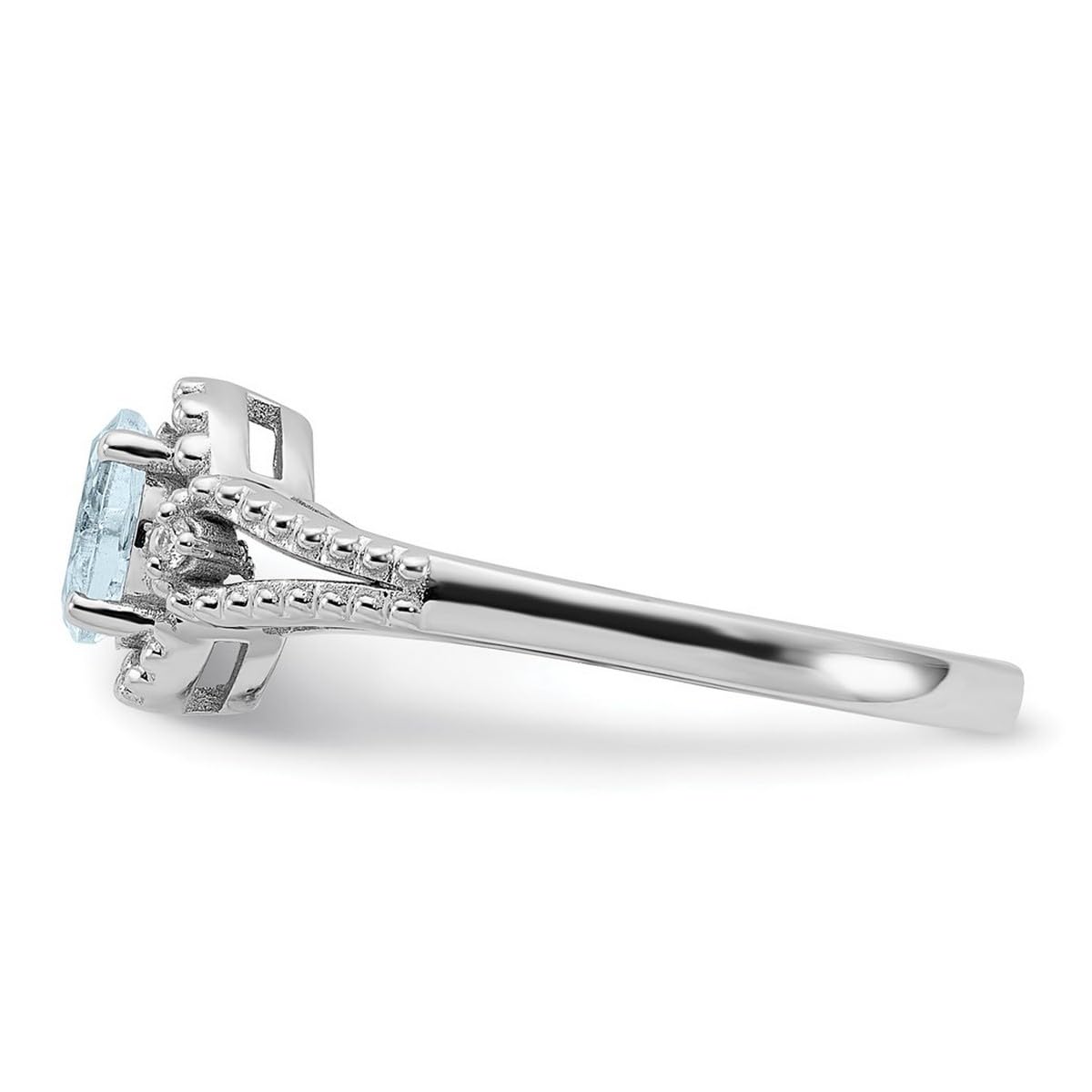 925 Sterling Silver Polished Aquamarine & Diamond Ring for Women | Elegant Wedding, Engagement & Anniversary Jewelry Gift | JewelryWeb