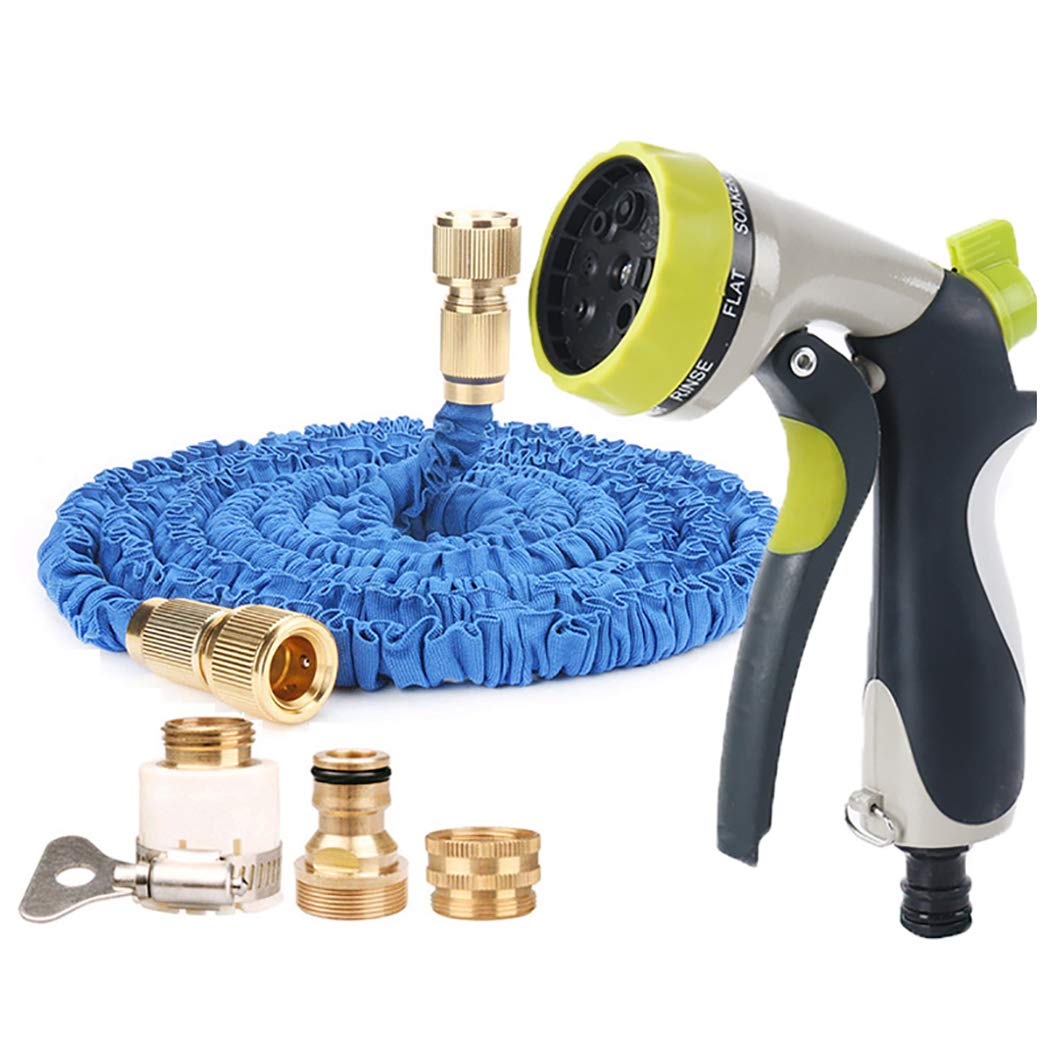 DPPAN 50FT Latex Expanding Water Hose - 3/4 Inch Brass Fittings, Flexible & Expandable Garden Hose for Plant Watering (Blue) - Perfect for Gardening, Lawn Care, and Outdoor Cleaning