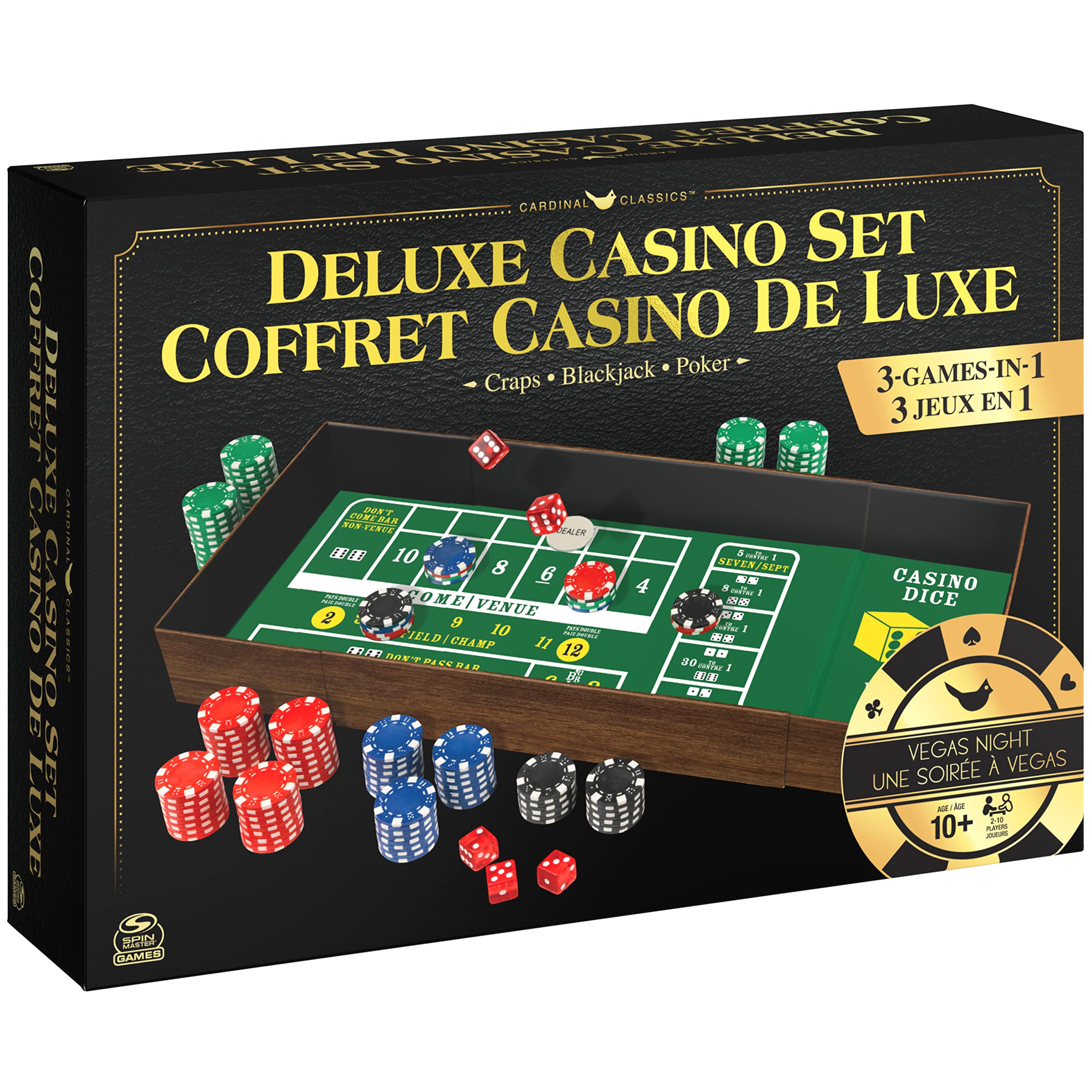 Premium Casino Game Set - 3-in-1 Classic Table Games: Craps, Blackjack & Poker for Adults & Teens Age 10+ | Perfect for Game Nights, Parties & Family Entertainment