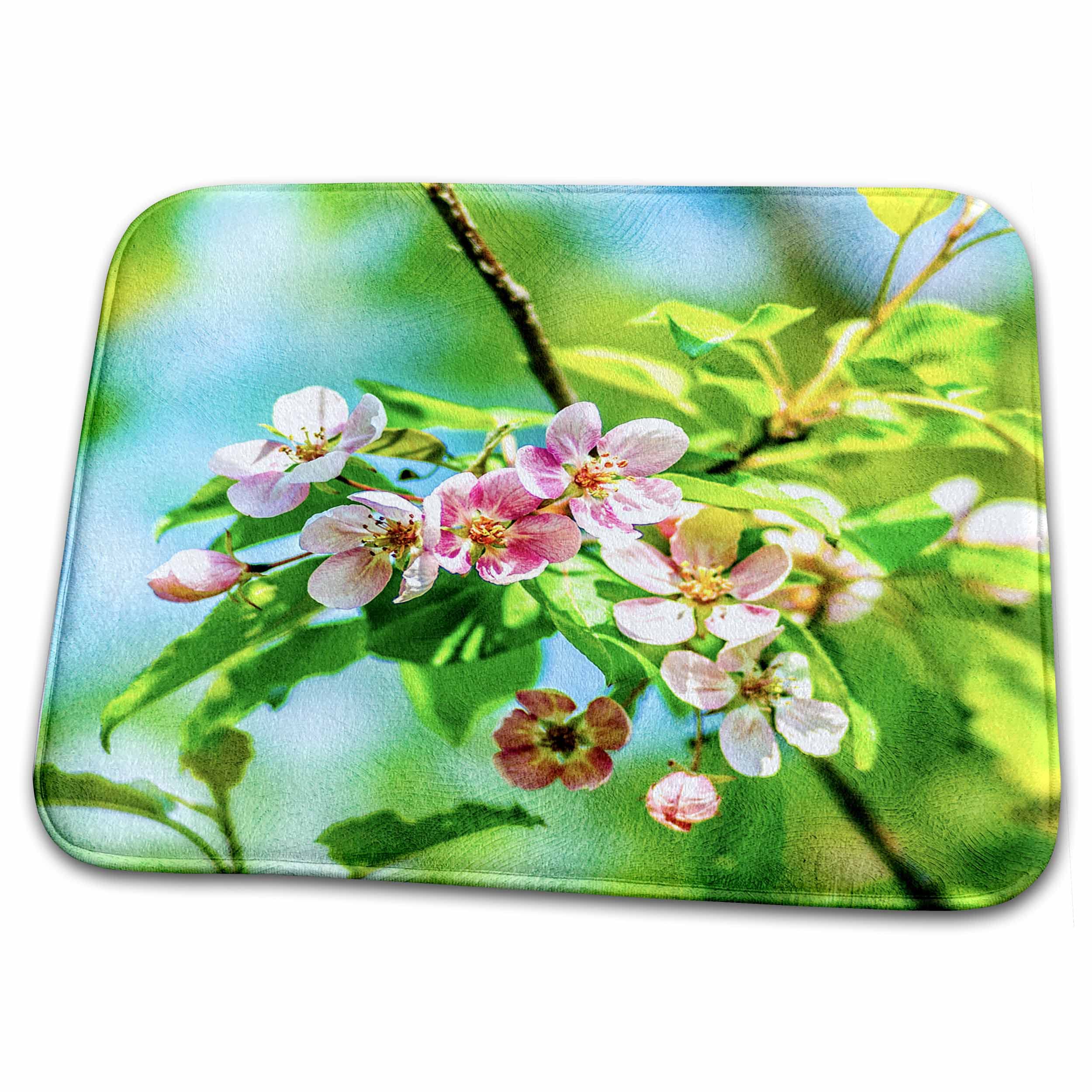 3D Rose Floral Apple Blossom Dish Drying Mat - Pink Flower Tree Branch Design, Absorbent Kitchen Towel for Dishes, Cups & Utensils | Perfect for Spring Decor, Farmhouse Kitchen & Gift Giving