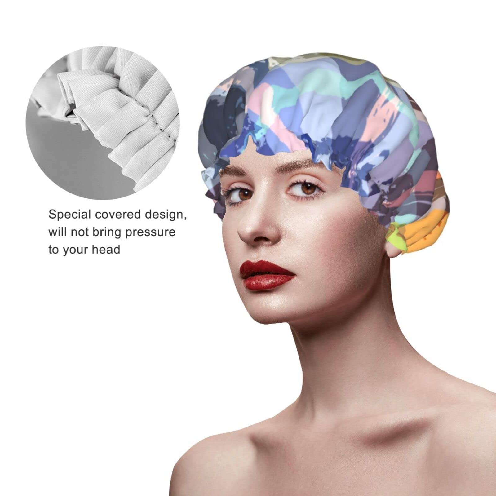 Waterproof Reusable Shower Cap for Women - Double Layer Colored Twill Lattice Bath Hair Cover | Perfect for Shower, Bathing, Swimming & Salon Use