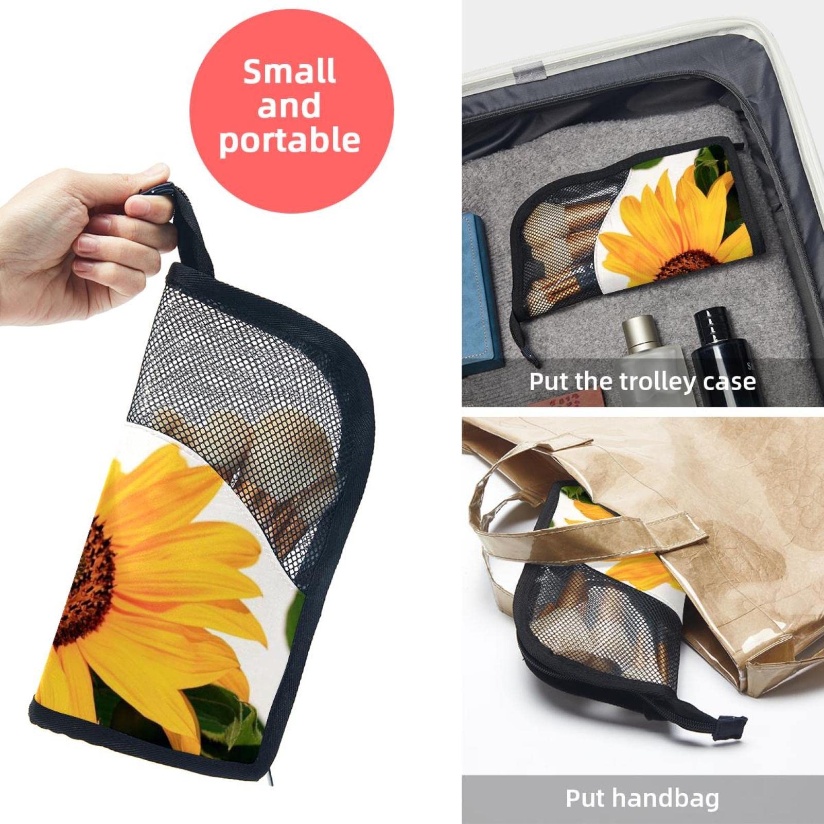 Portable Sunflower Makeup Brush Organizer Bag with 12 Brush Holder Set - Perfect for Travel, Home Vanity & Professional Makeup Artists