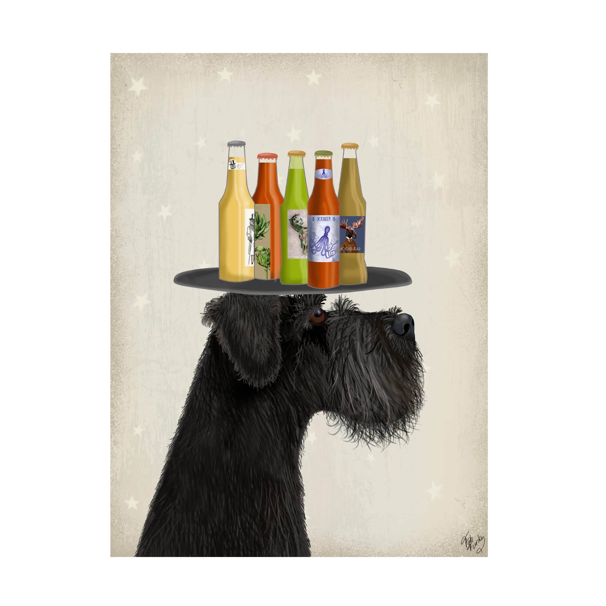 Fab Funky 'Schnauzer Black Beer Lover' Canvas Wall Art Print - Premium Dog Lover Gift for Home, Office & Bar Decor