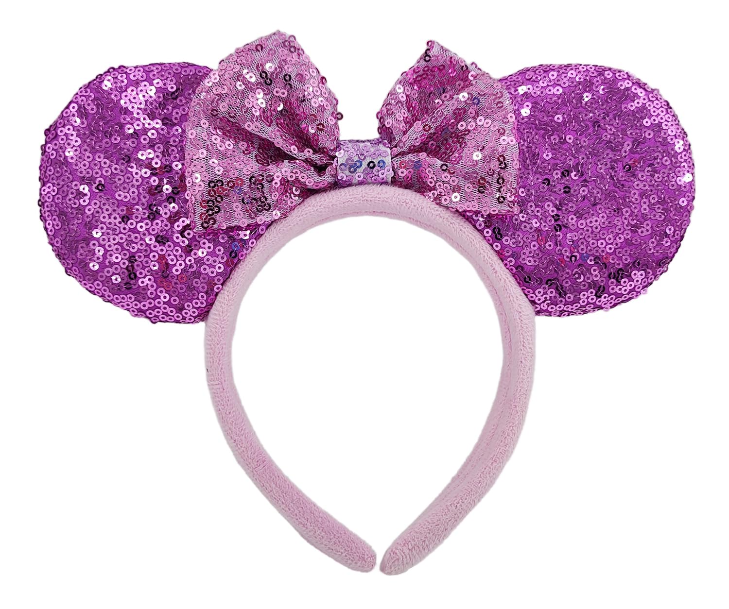 Purple Mouse Ears Headband with Bow & Snowflake - Sparkly Sequins Headpiece for Girls | Disney Princess Costume Accessory, Christmas Party Wear, Cosplay Decoration | Soft Flannel Material for Women & Kids (Great for Theme Parties, Halloween, Character Dress-Up & Holiday Events)