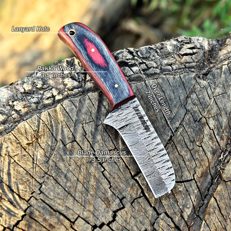 Handmade Damascus Steel Bull Cutter Knife - Custom Cowboy Knife with Leather Sheath | Hunting, Camping & Outdoor Survival Gear