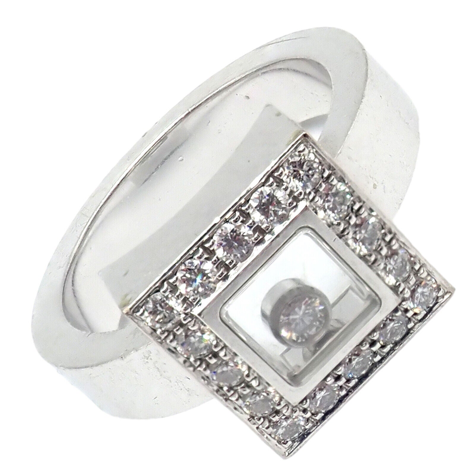 Authentic Chopard 18k White Gold Happy Diamond Ring Size 5.75 - Luxury Jewelry for Weddings, Anniversaries & Special Occasions