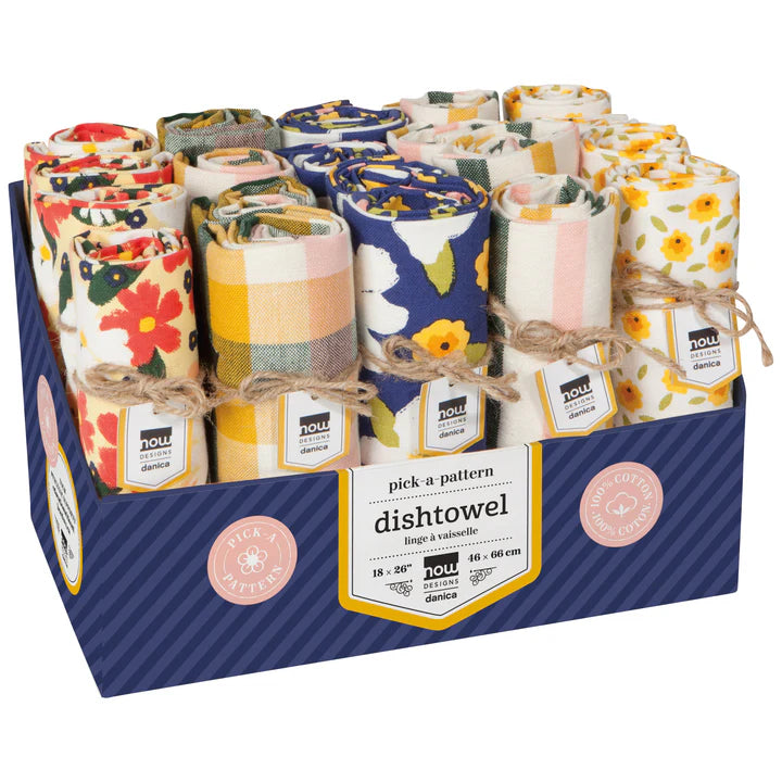 Danica Dish Towel Set - Premium Cotton Kitchen Towels with Full Bloom Floral Pattern | Absorbent & Quick-Drying for Dishes, Countertops & Hand Drying | Ideal for Kitchen, Dining & Housewarming Gifts