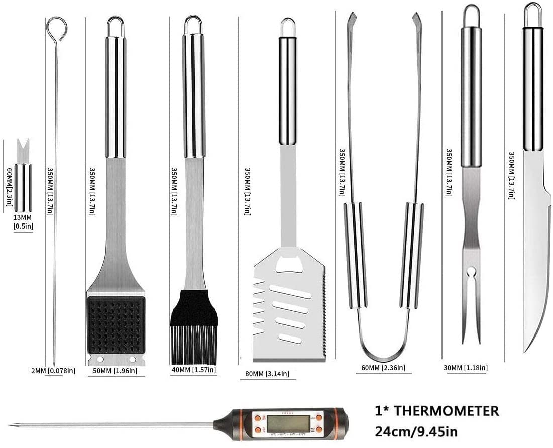 Premium Stainless Steel BBQ Grill Tools Set with Aluminum Case - Includes Meat Injector & Thermometer - Perfect for Outdoor Grilling, Camping, Backyard Barbecues & Picnics
