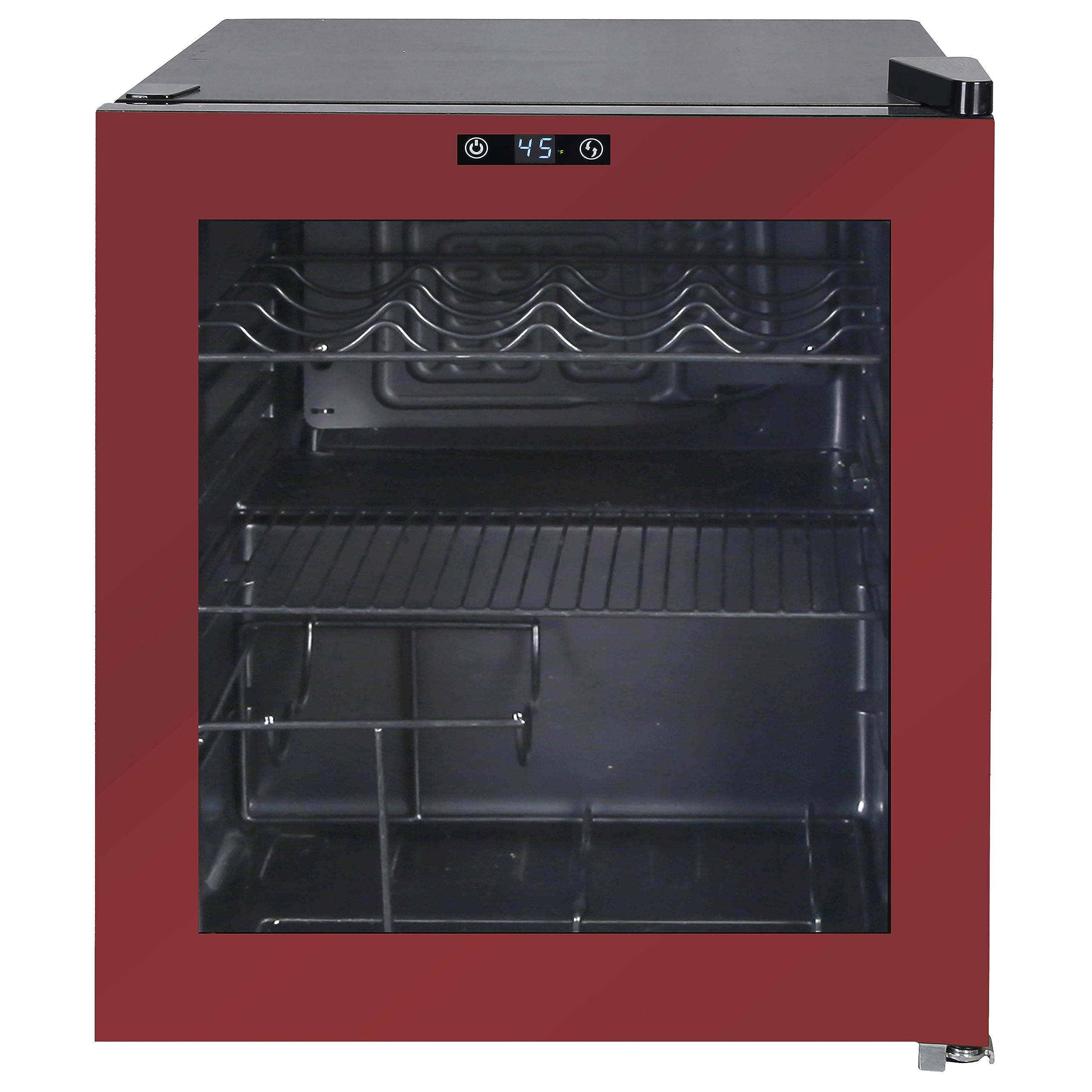 West Bend 15 Bottle/60 Can Beverage Cooler Refrigerator - 1.6 Cu.Ft Freestanding Wine & Beer Fridge with Glass Door, Adjustable Thermostat (17-Inch Wide, Burgundy) - Perfect for Home Bars, Basements & Entertaining Spaces