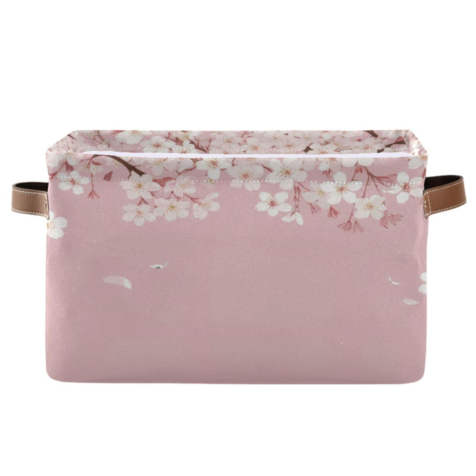 2-Pack Cherry Blossom Fabric Storage Baskets with Handles - Closet Organizer Bins for Clothes, Toys & Home Organization - Perfect for Bedroom, Nursery & Shelf Storage