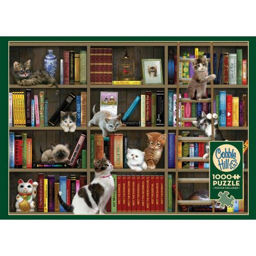 Cobble Hill Kitty Librarians 1000 Piece Jigsaw Puzzle - Fun Family Game Night Activity & Home Decor for Cat Lovers