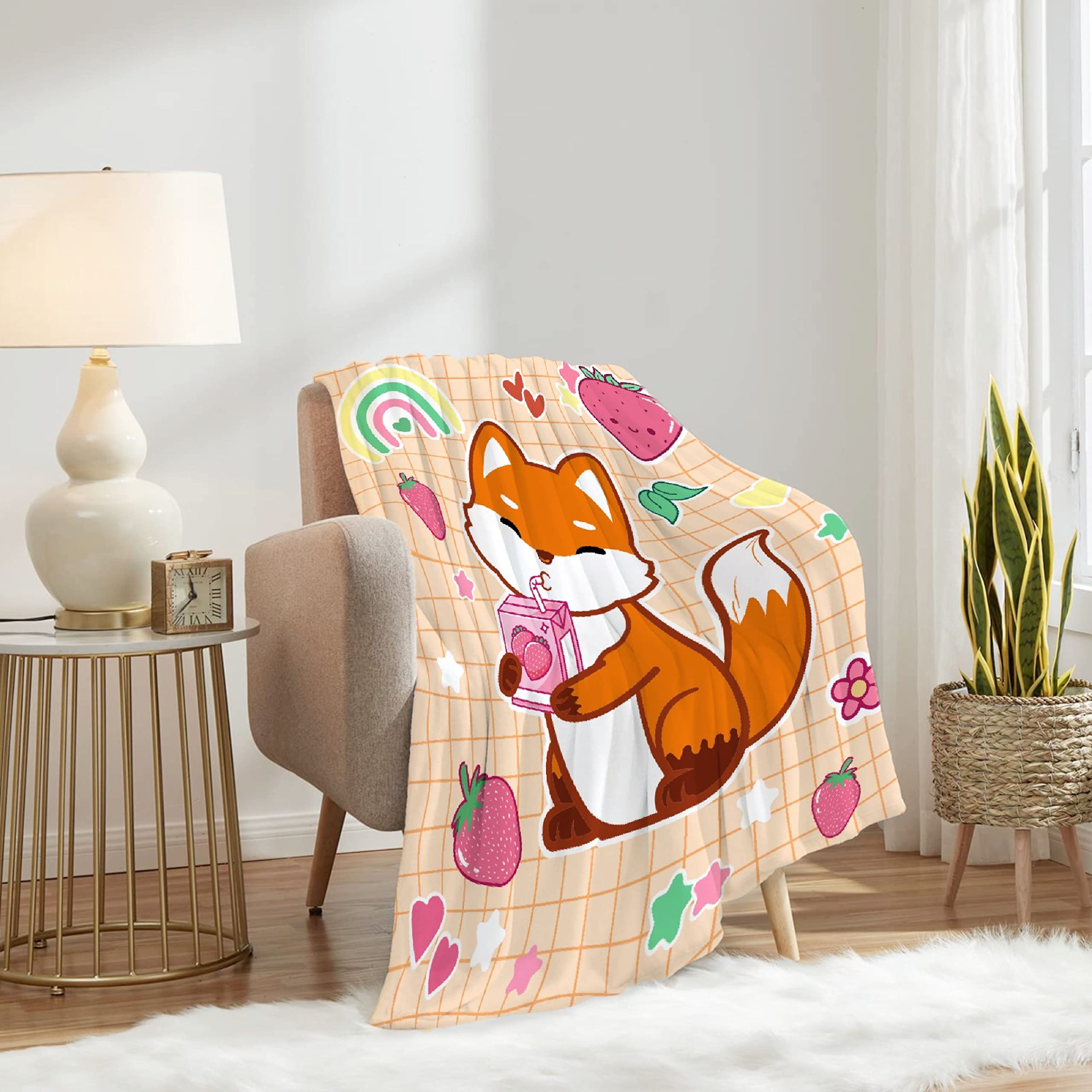 Ultra Soft Fox & Strawberry Milk Fleece Blanket 120
