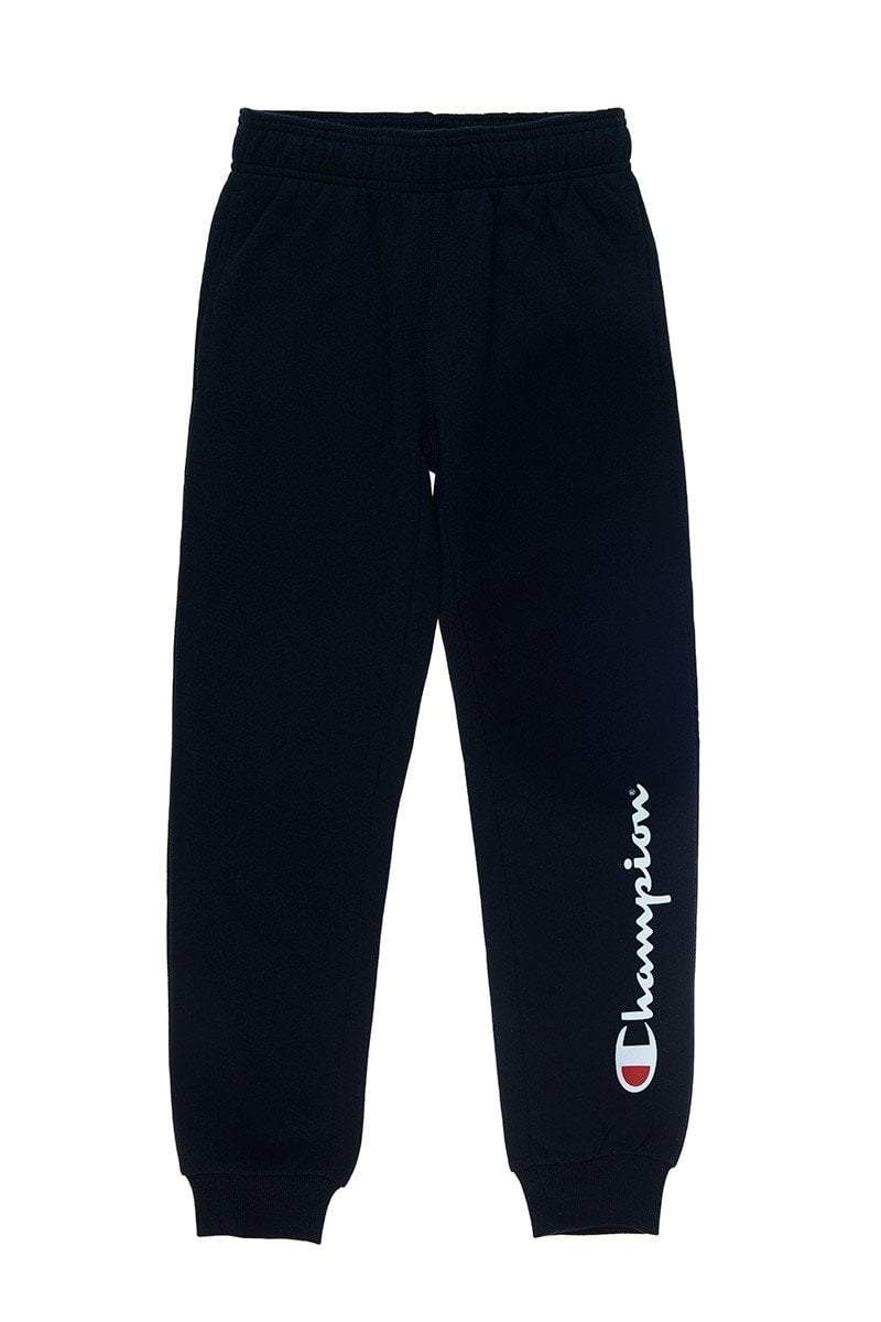 Champion Junior Script Black Track Pants for Boys & Girls - Comfortable Athletic Joggers for Running, Gym, and Casual Wear