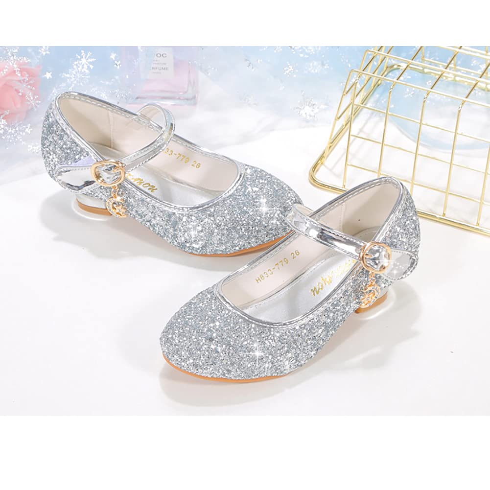Sparkly Girls Low Heel Mary Jane Shoes with Sequins - Princess Party Dress Shoes for Weddings, Birthday Celebrations & Special Occasions