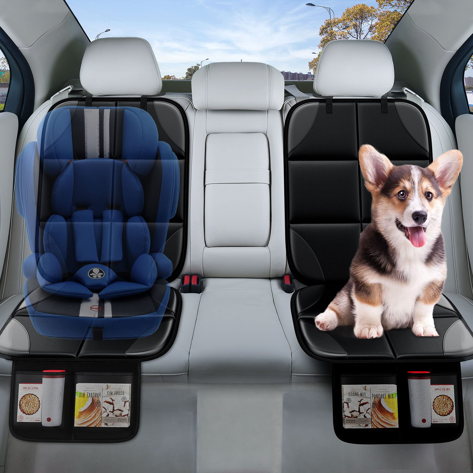 **2 Pack Waterproof Car Seat Protector for Baby & Child - 600D Fabric with 2 Storage Pockets, Crash Test Approved - Perfect for Travel, Daily Commute & Messy Eaters**