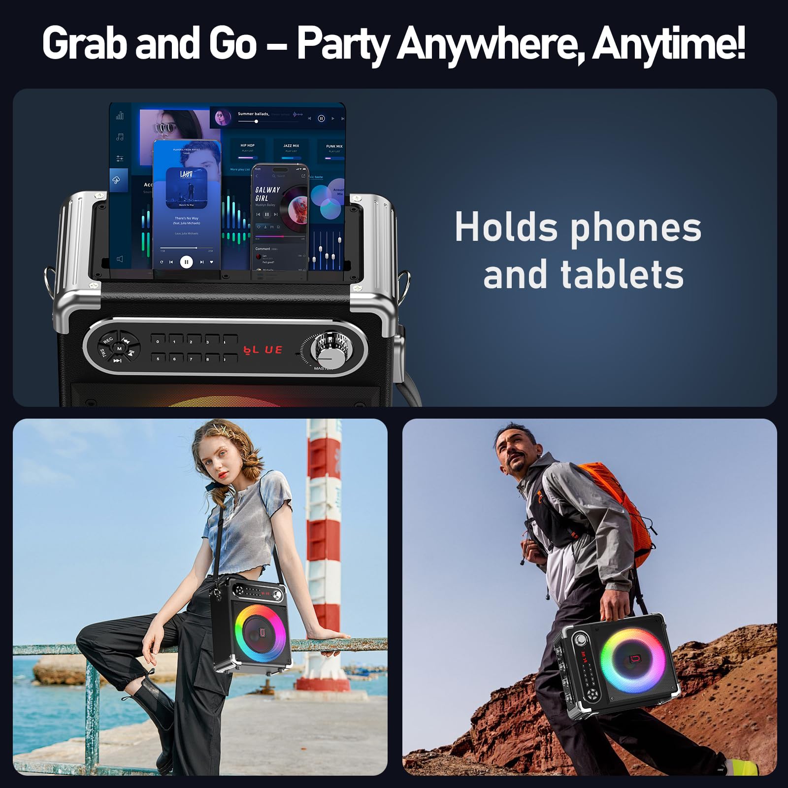 Portable Bluetooth Karaoke Machine with 2 Wireless Microphones - Bass/Treble Adjustment, LED Lights, Remote Control - Supports USB/AUX/TF/FM/REC/TWS - Perfect for Home Parties, Outdoor Gatherings & KTV Entertainment
