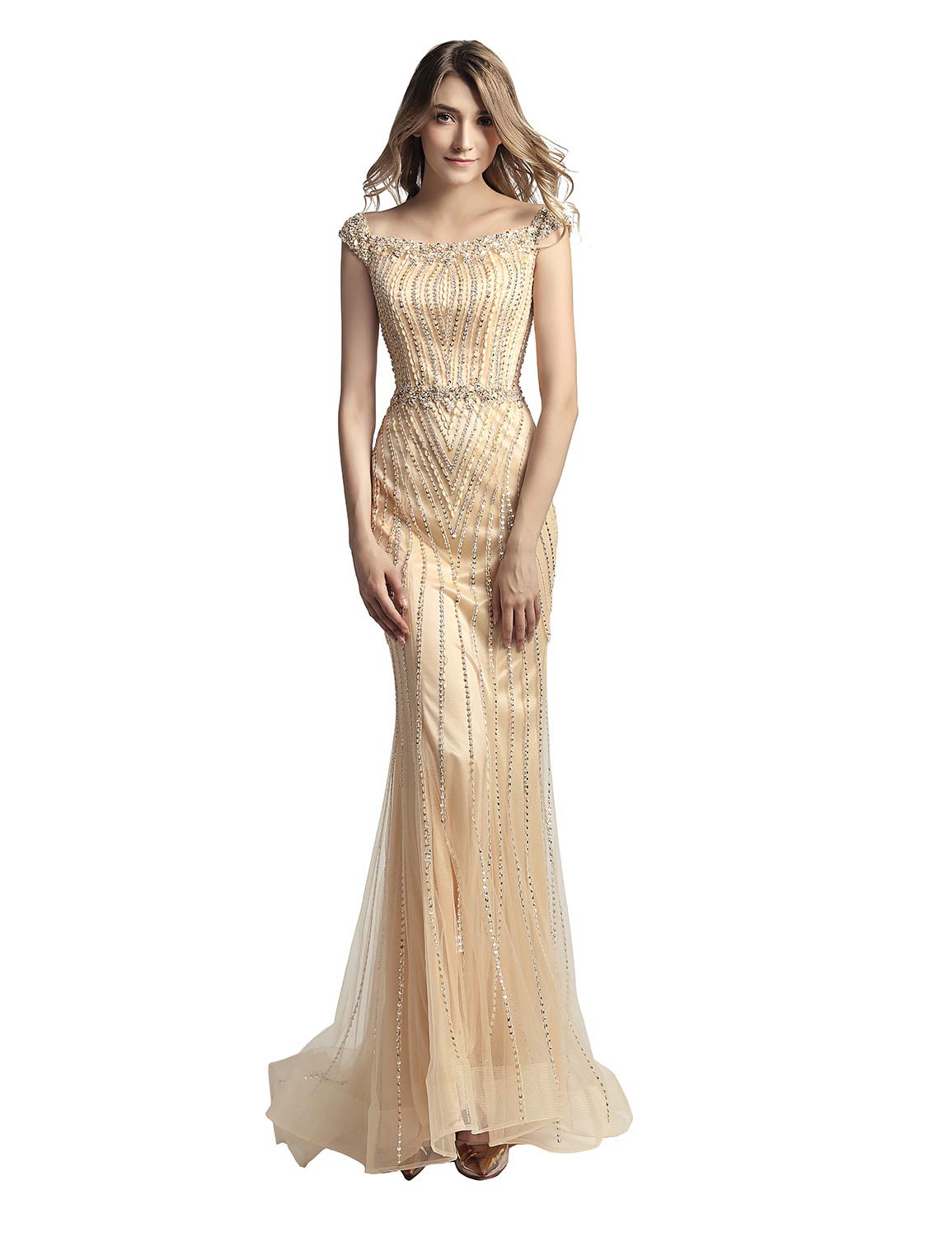 Sarahbridal Women's Scoop Neck Prom Dresses - Long Mermaid Formal Gown with Tulle & Beading for Evening Party, Homecoming, Wedding Guest | Elegant Plus Size Evening Dresses for Special Occasions