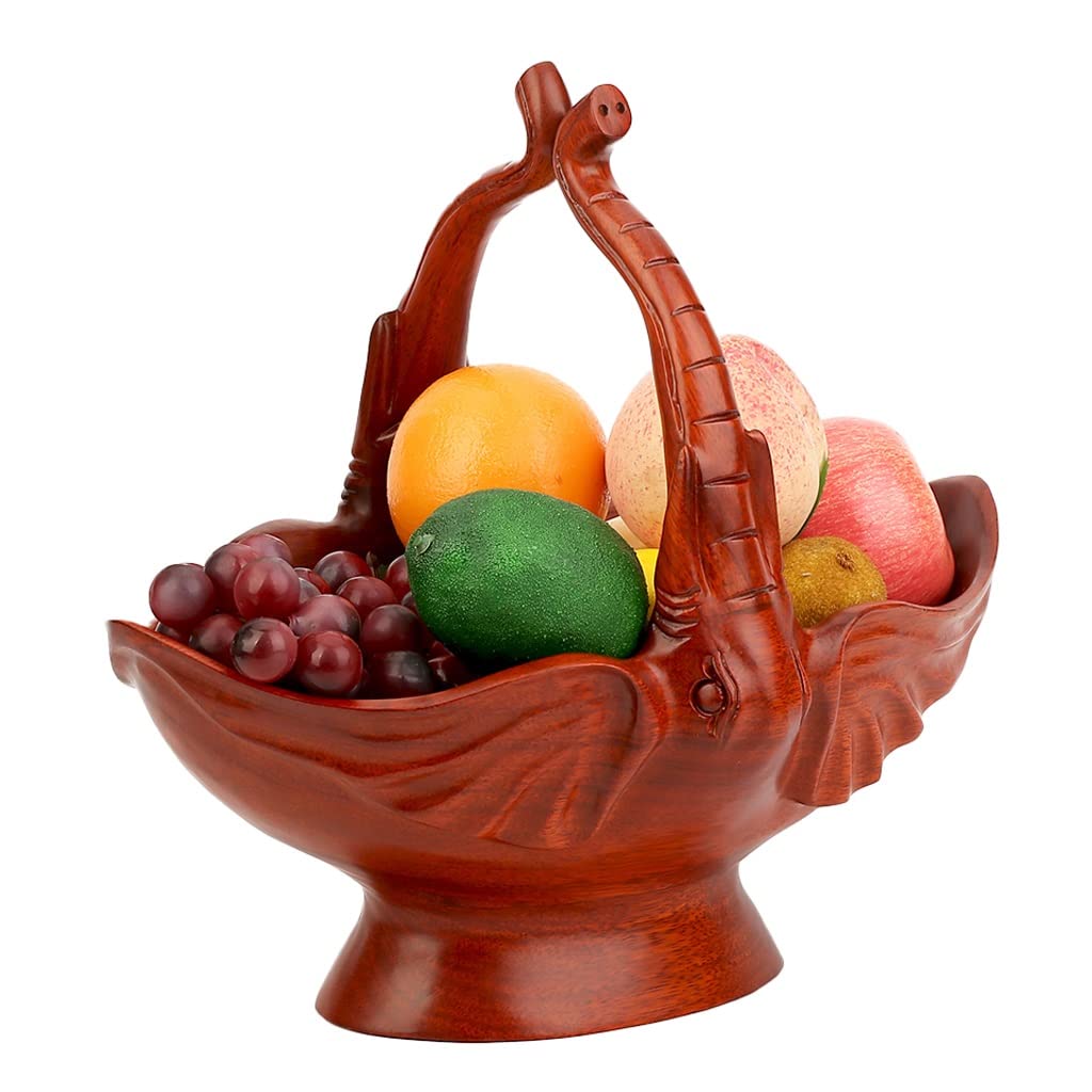Large Wooden Fruit Bowl with Handle - Creative Countertop Fruit Basket for Kitchen, Snack & Vegetable Storage - Solid Wood Home Decor Gift for Dining & Living Room